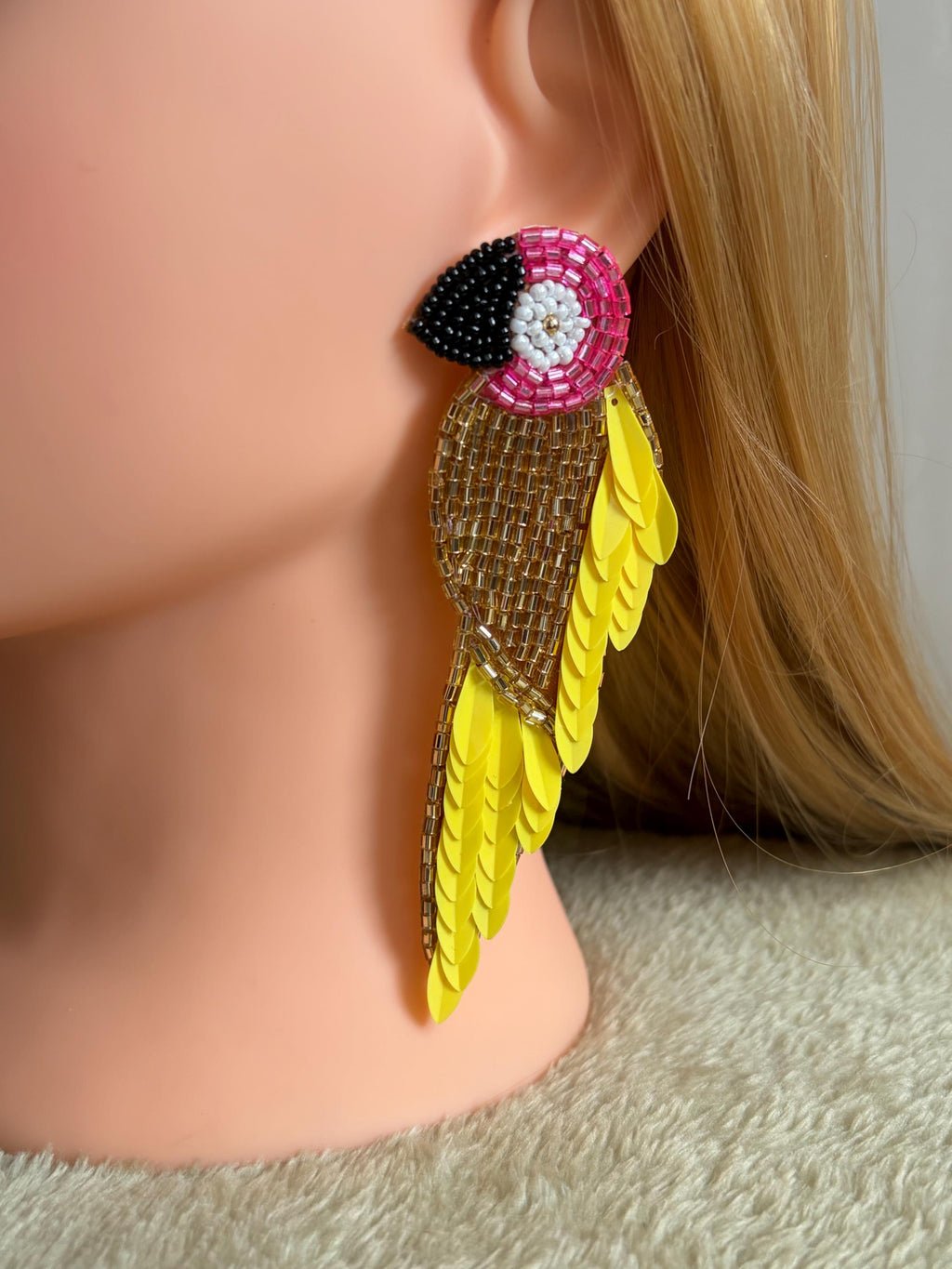 Handmade Red Parrot Beaded Earrings | Tropical Statement Earrings | Boho Bird Jewelry