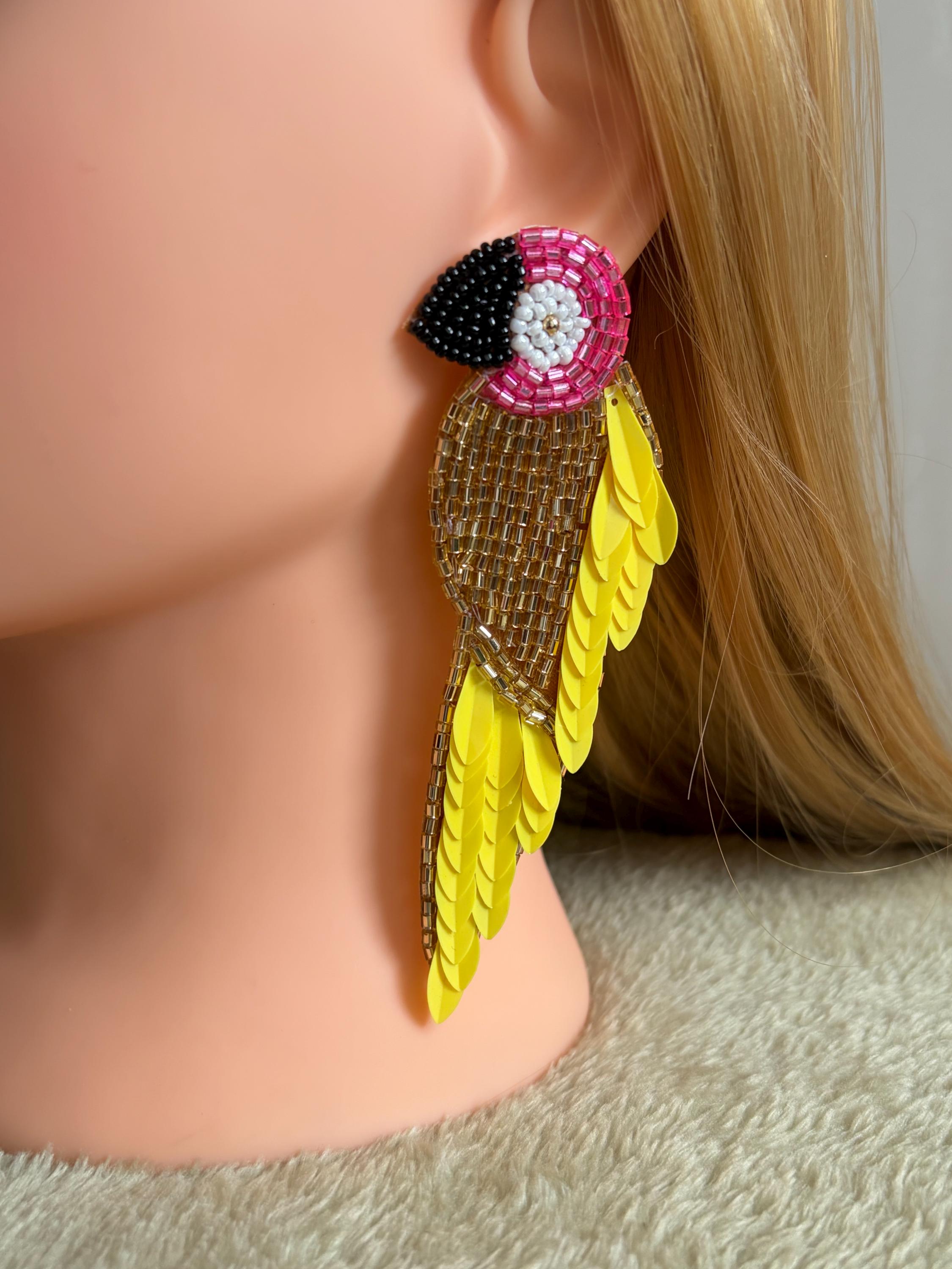 Handmade Red Parrot Beaded Earrings | Tropical Statement Earrings | Boho Bird Jewelry