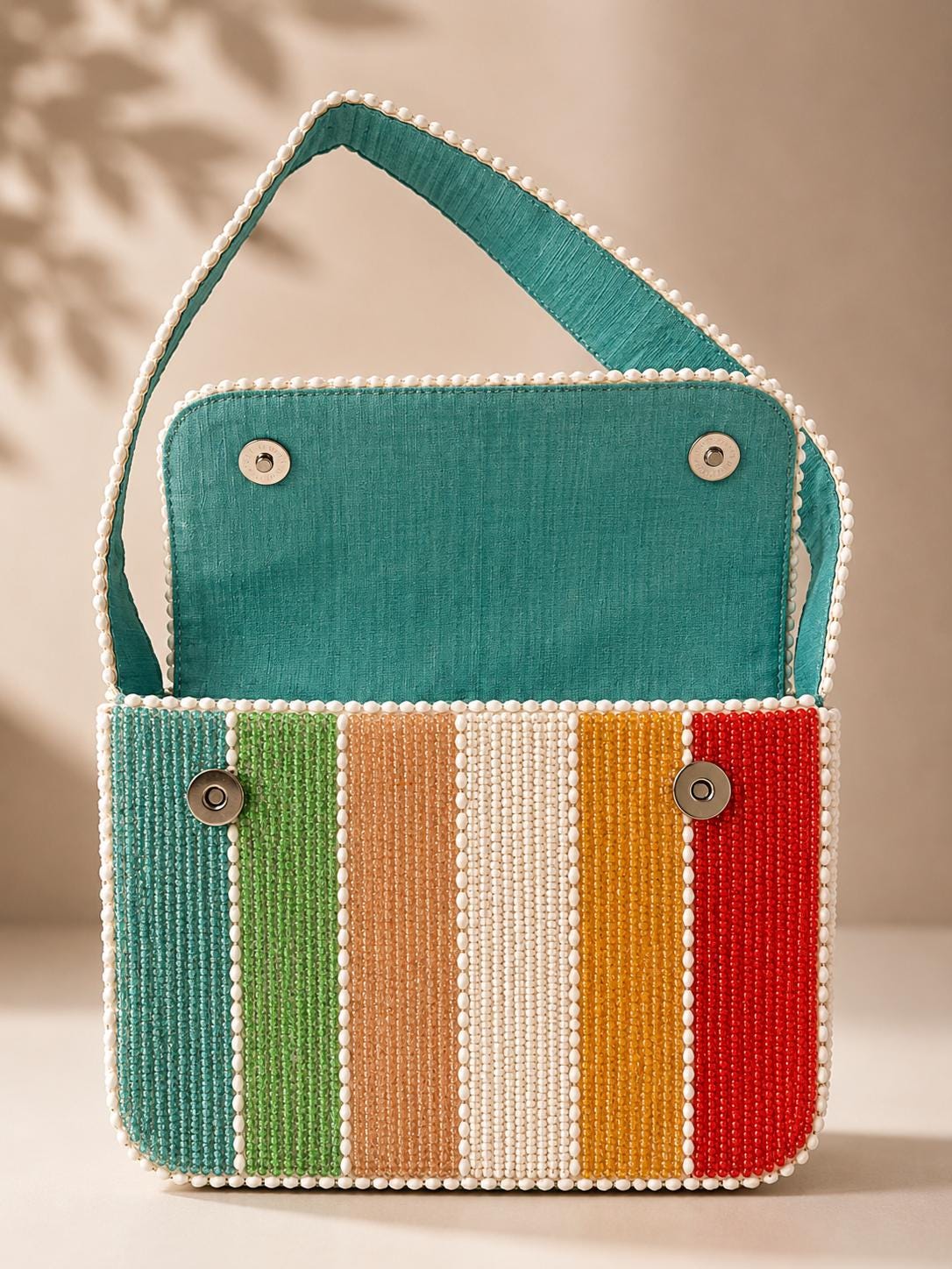Handmade Rainbow Beaded Shoulder Bag | Color Block Seed Bead Purse | Colorful Y2K Statement Handbag