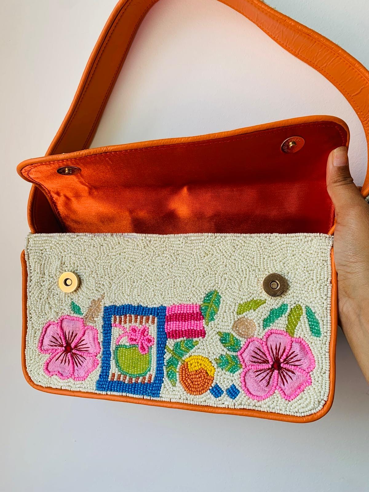 Handmade Floral Beaded Shoulder Bag | Colorful Artisan Statement Purse | Boho Style Handbag