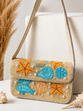 Handmade Beaded Bag, Coastal Seashell Starfish Purse, Ocean Summer Shoulder Bag