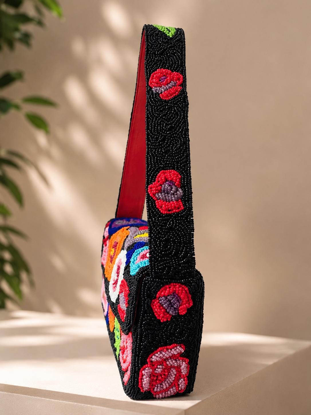 Handmade Beaded Flower Shoulder Bag | Artisan Floral Evening Purse