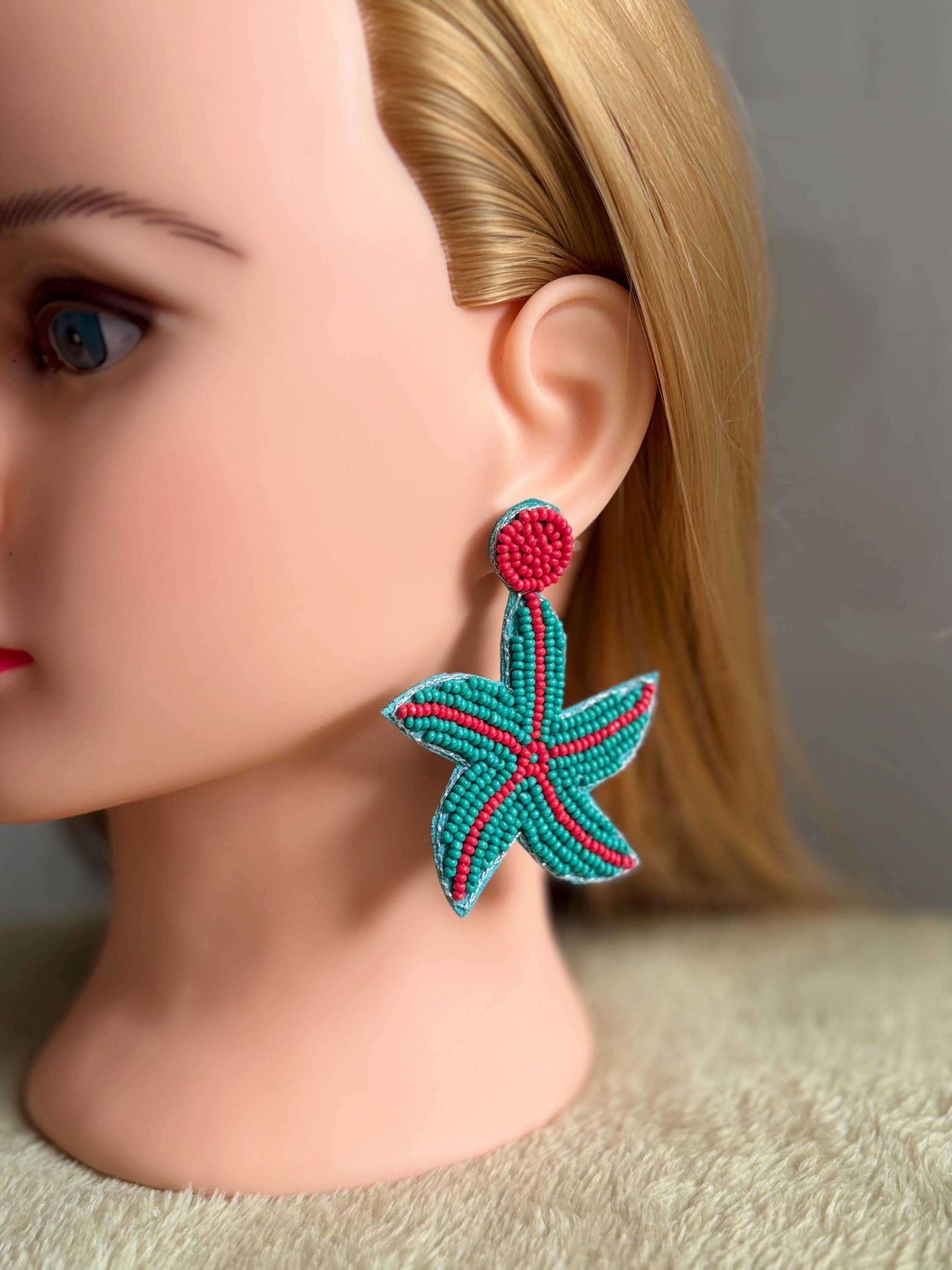 Handmade Starfish Seed Bead Earrings | Coastal Ocean Inspired Statement Jewelry