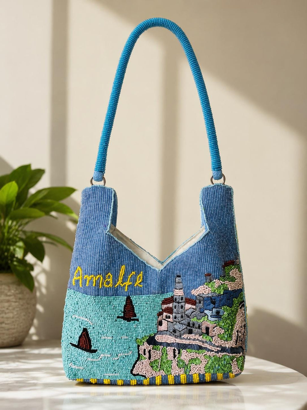 Handmade Beaded Amalfi Coast Shoulder Bag | Italian Coastal Art Purse