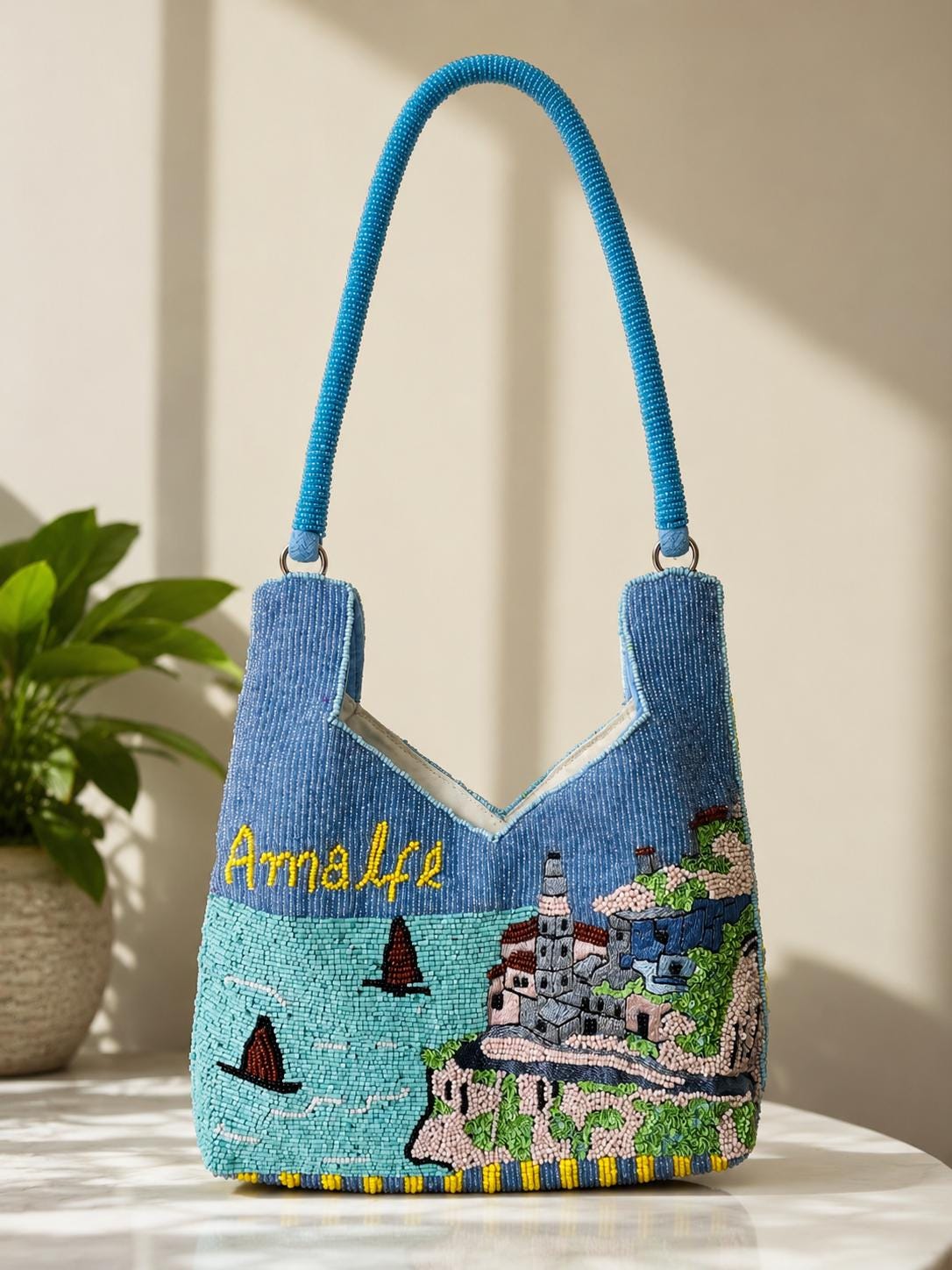 Handmade Beaded Amalfi Coast Shoulder Bag | Italian Coastal Art Purse