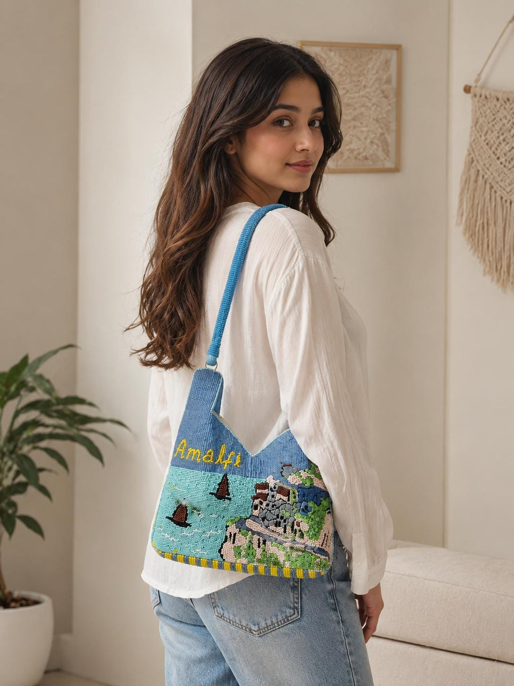 Handmade Beaded Amalfi Coast Shoulder Bag | Italian Coastal Art Purse