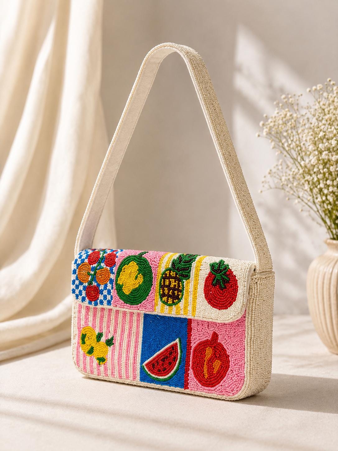 Handmade Beaded Fruit Veggie Shoulder Bag, Colorful Summer Purse