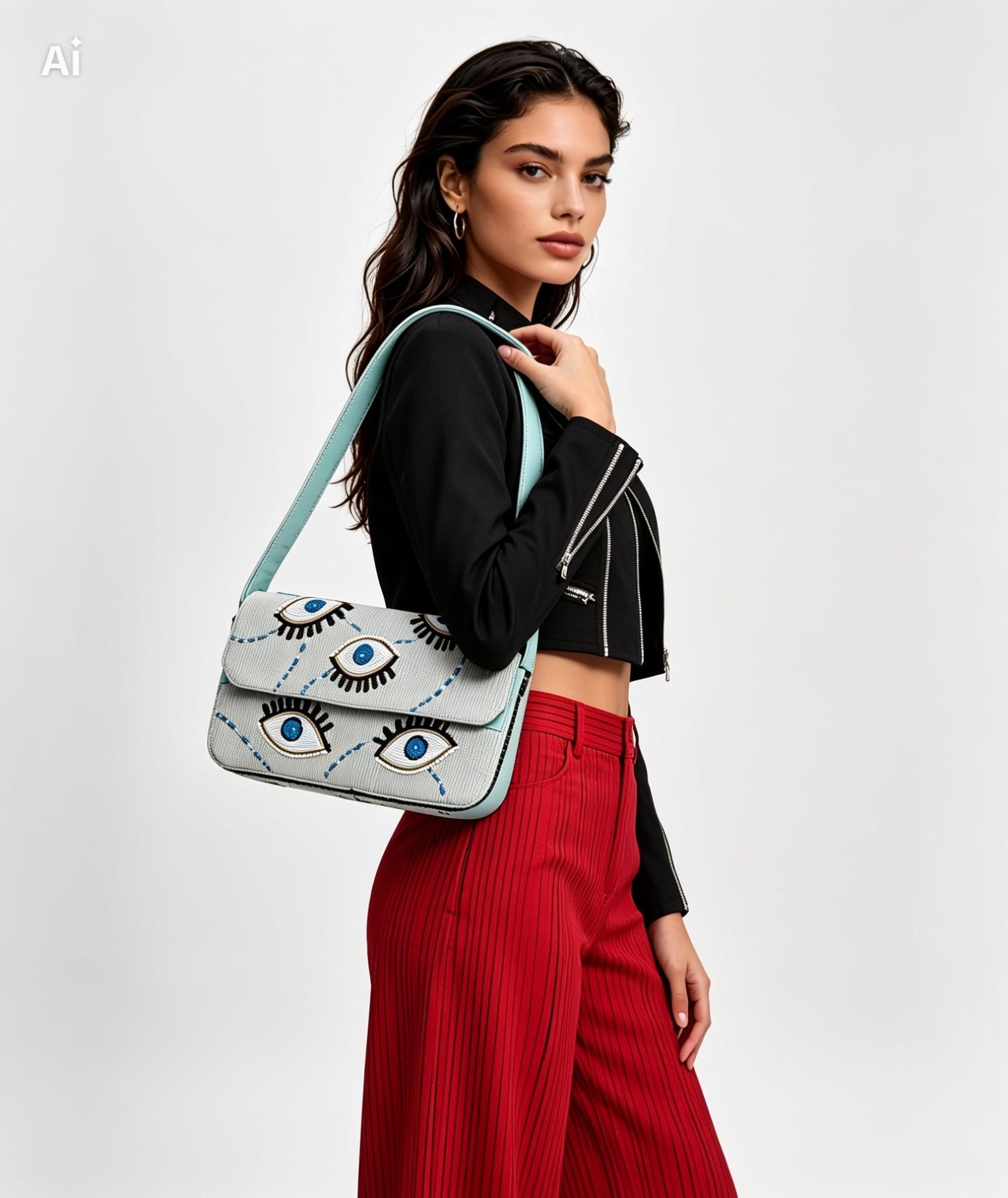 Handmade Evil Eye Beaded Shoulder Bag | Bohemian Blue Eye Purse Accessory