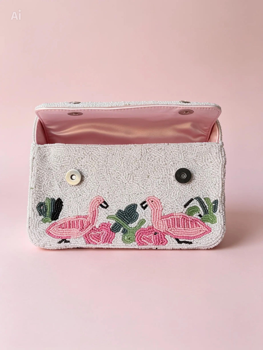 Handmade Beaded Flamingo Shoulder Bag | Tropical Leaves Purse, Summer Beach Accessory