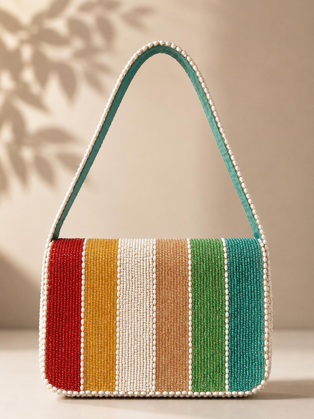 Handmade Rainbow Beaded Shoulder Bag | Color Block Seed Bead Purse | Colorful Y2K Statement Handbag