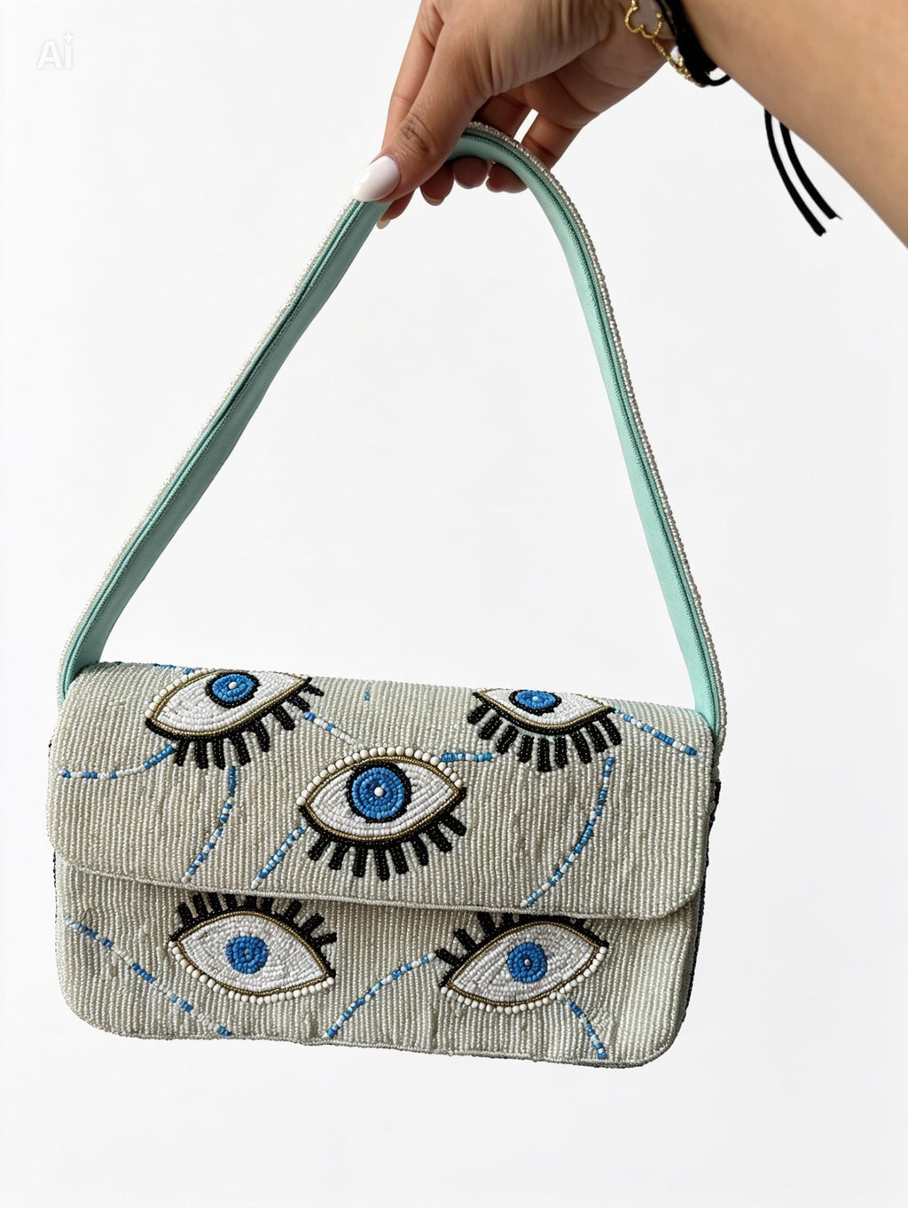Handmade Evil Eye Beaded Shoulder Bag | Bohemian Blue Eye Purse Accessory