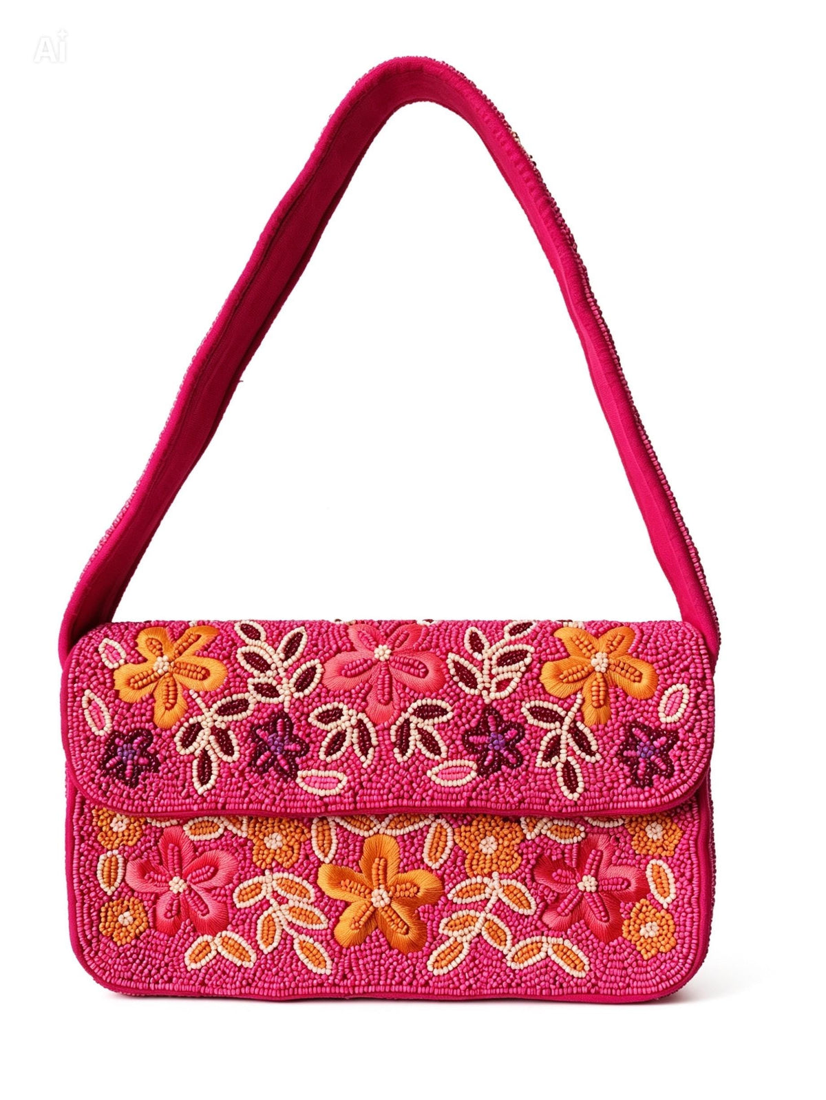 Handmade Beaded Floral Shoulder Bag, Hot Pink Y2K Statement Purse