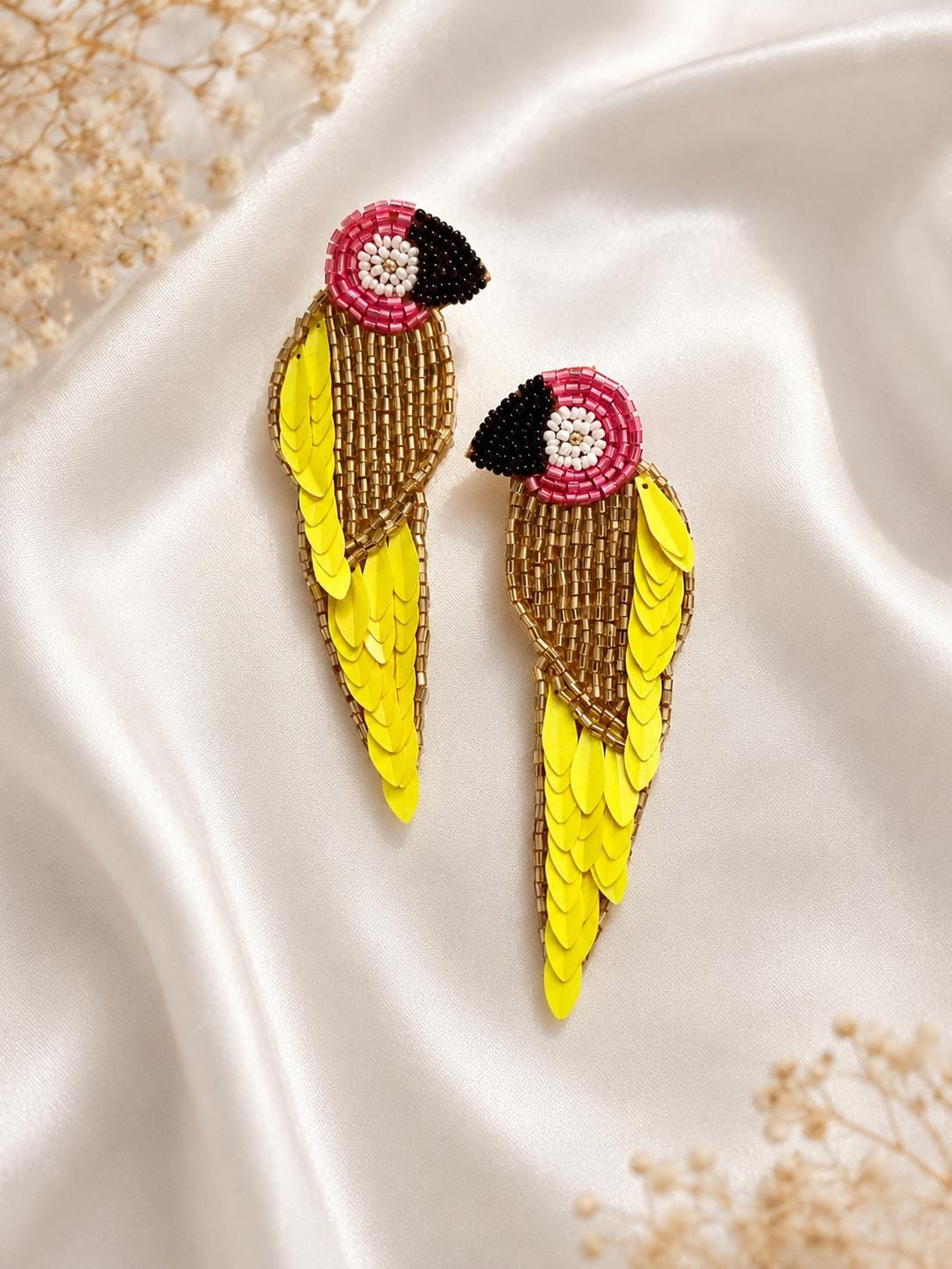 Handmade Beaded Parrot Earrings | Tropical Seed Bead Statement Jewelry