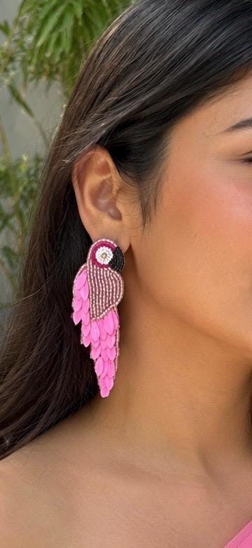 Handmade Red Parrot Beaded Earrings | Tropical Statement Earrings | Boho Bird Jewelry