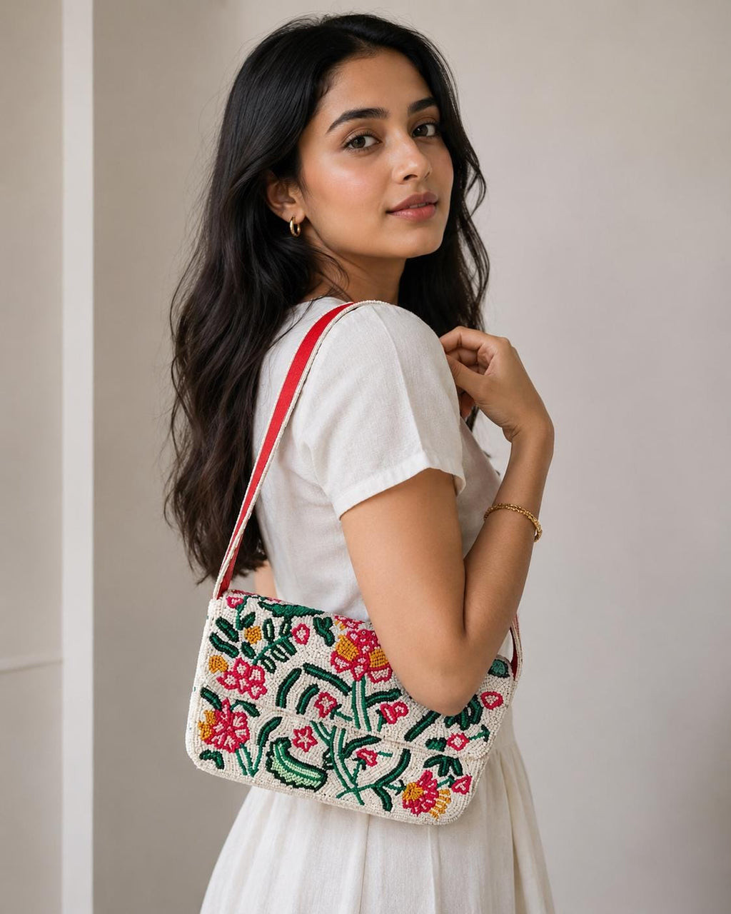 Handmade Beaded Flower Shoulder Bag | Boho vintage Purse for women | Elegant Statement handbag