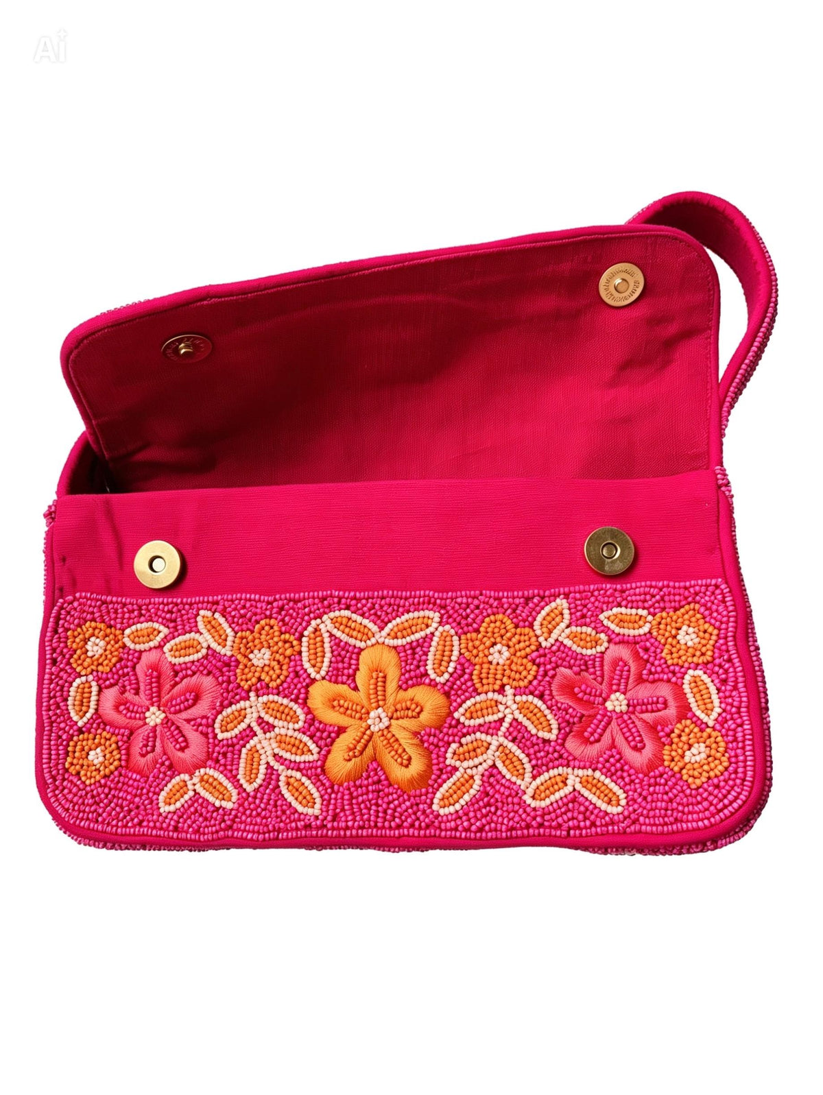 Handmade Beaded Floral Shoulder Bag, Hot Pink Y2K Statement Purse
