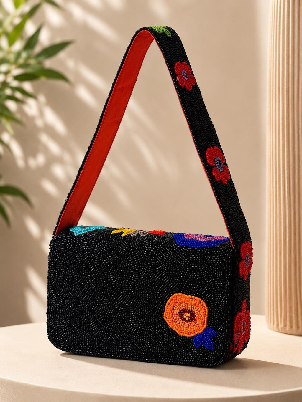Handmade Beaded Flower Shoulder Bag | Artisan Floral Evening Purse