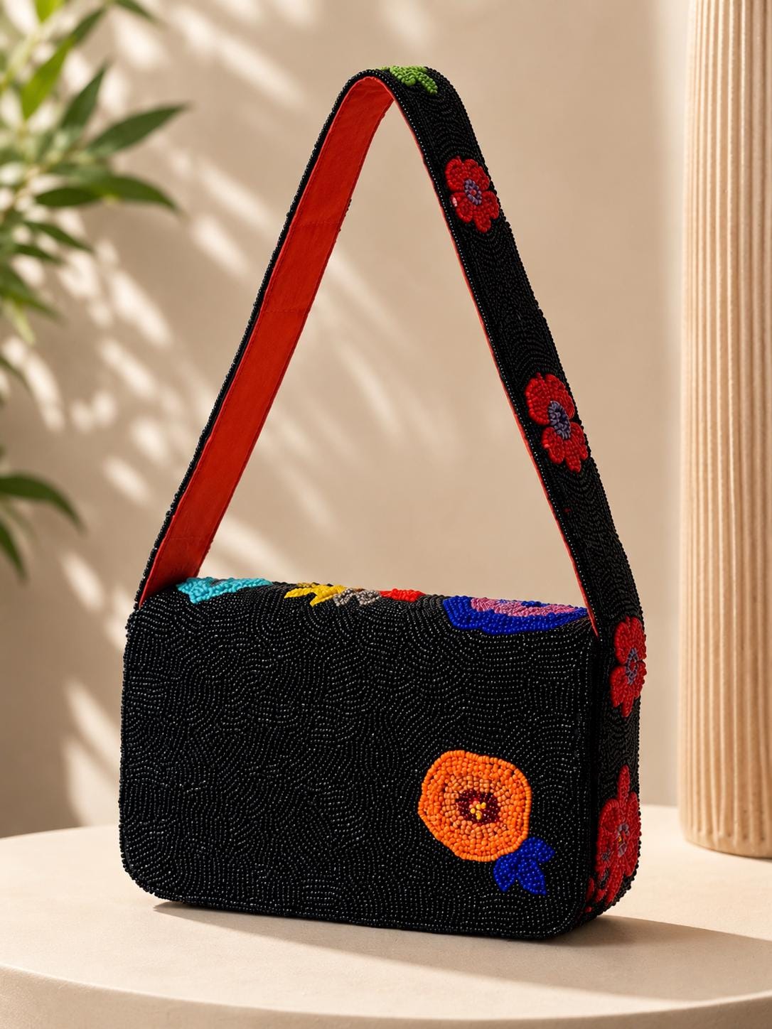 Handmade Beaded Flower Shoulder Bag | Artisan Floral Evening Purse