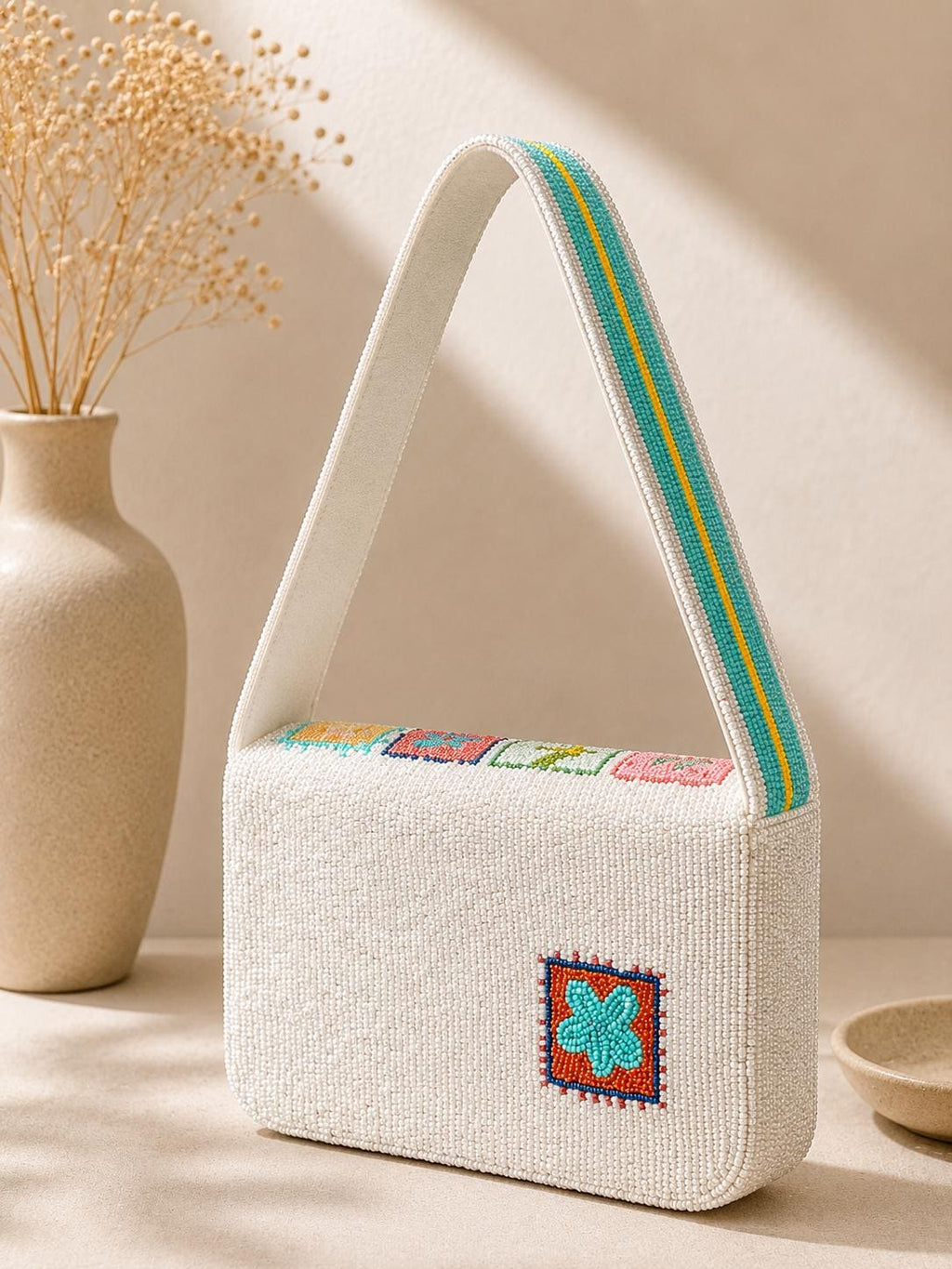 Handmade Beaded Shoulder Bag, Colorful Coastal Seashell Purse, Nautical Summer Handbag