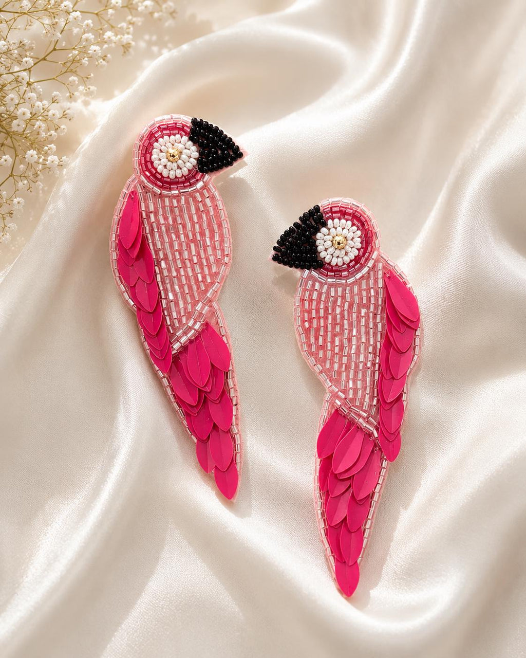 Handmade Beaded Parrot Earrings | Tropical Seed Bead Statement Jewelry