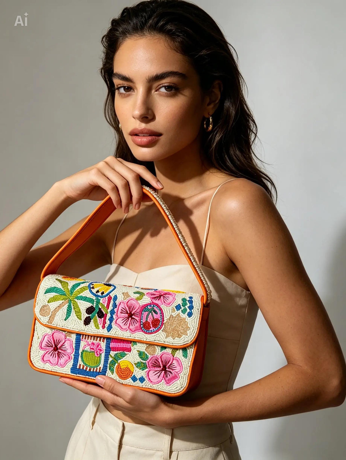 Handmade Floral Beaded Shoulder Bag | Colorful Artisan Statement Purse | Boho Style Handbag