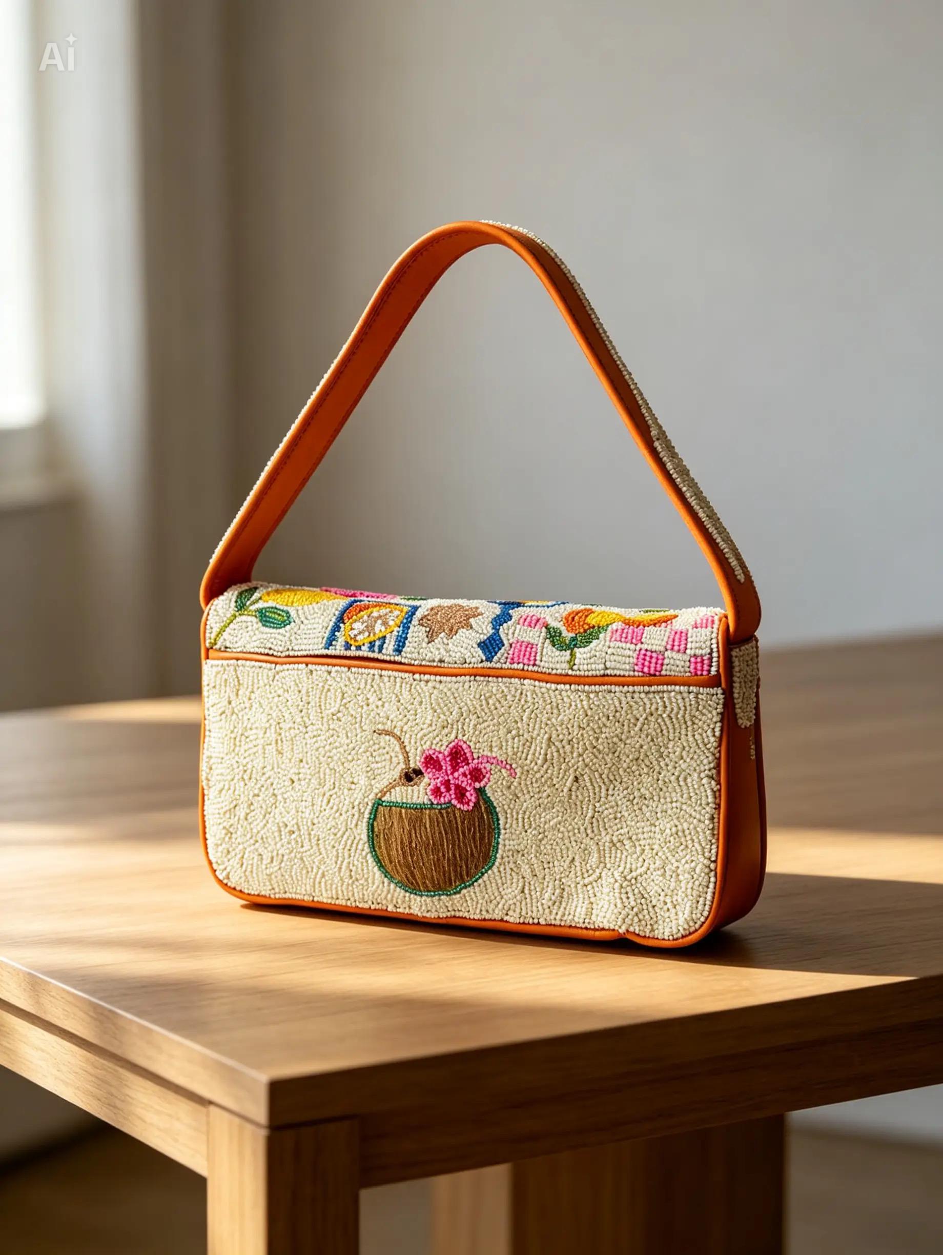 Handmade Floral Beaded Shoulder Bag | Colorful Artisan Statement Purse | Boho Style Handbag