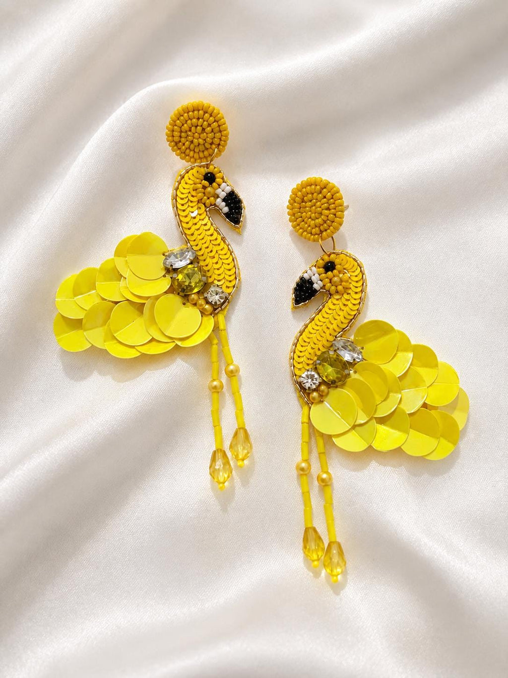 Handmade Beaded Flamingo Statement Earrings | Colorful Sequin Tropical Bird Jewelry