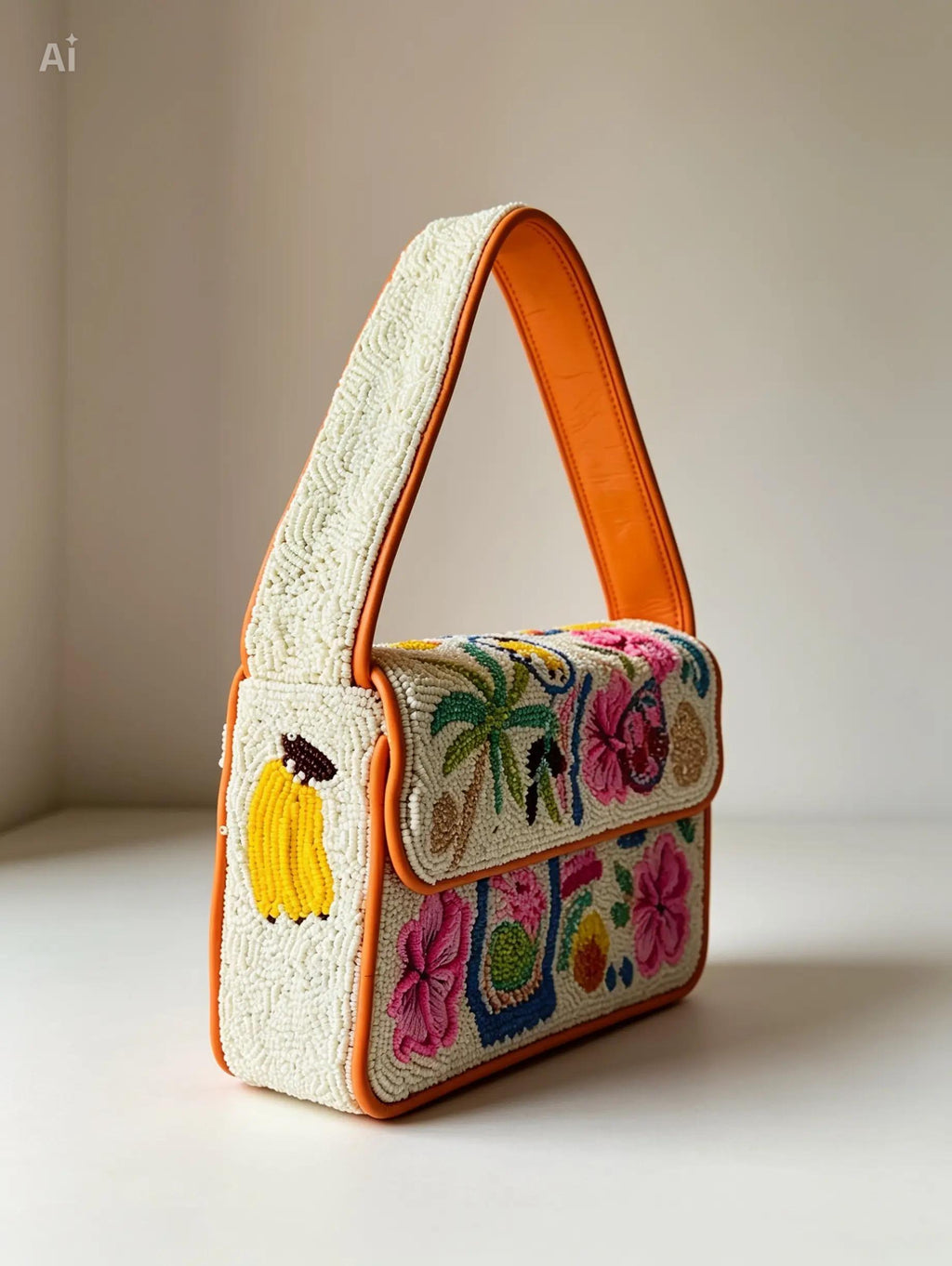 Handmade Floral Beaded Shoulder Bag | Colorful Artisan Statement Purse | Boho Style Handbag