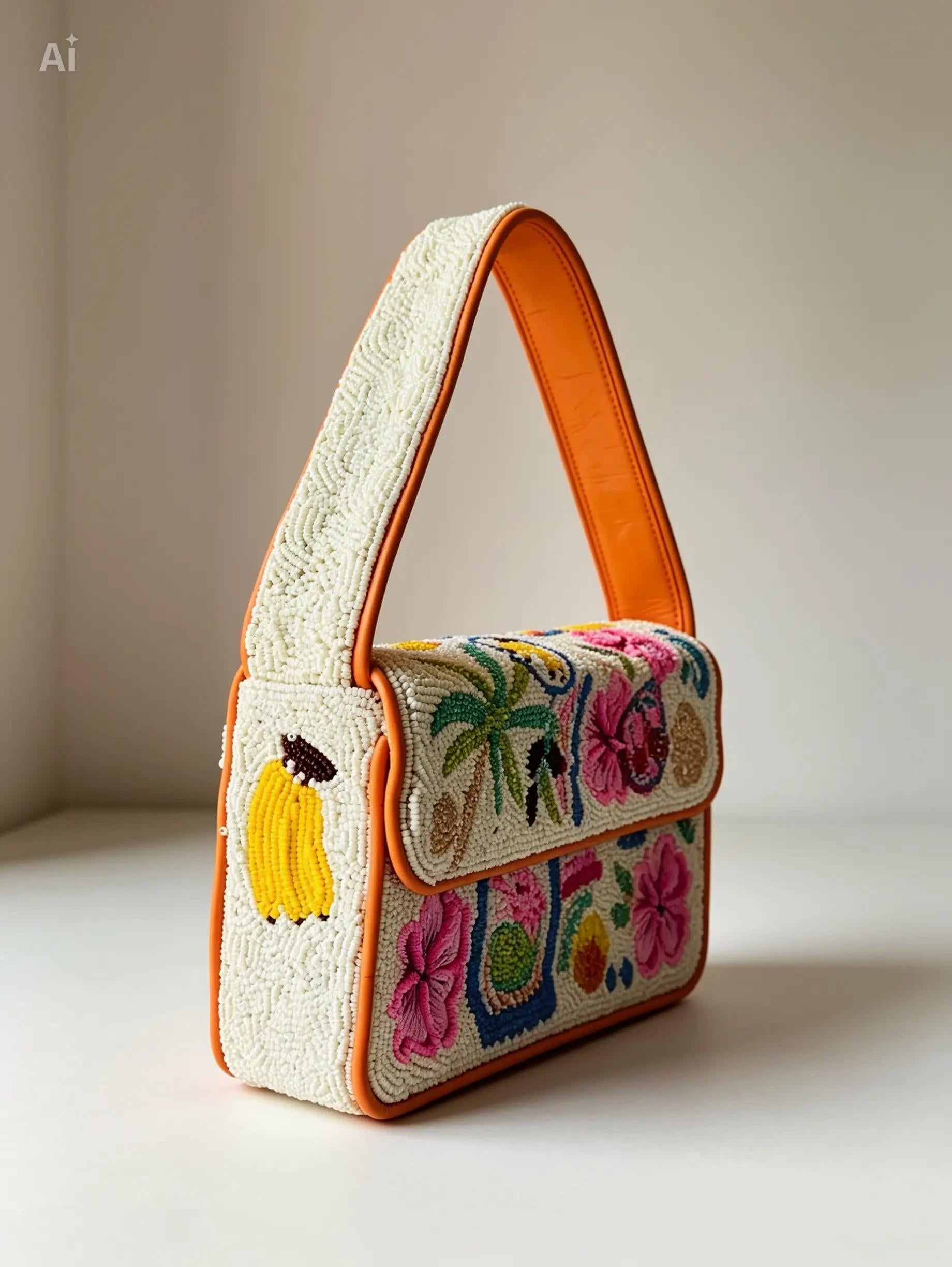 Handmade Floral Beaded Shoulder Bag | Colorful Artisan Statement Purse | Boho Style Handbag