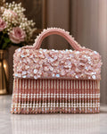 Blush Pink Beaded Pearl Fringe Clutch Bag, Floral Bridal Evening Purse