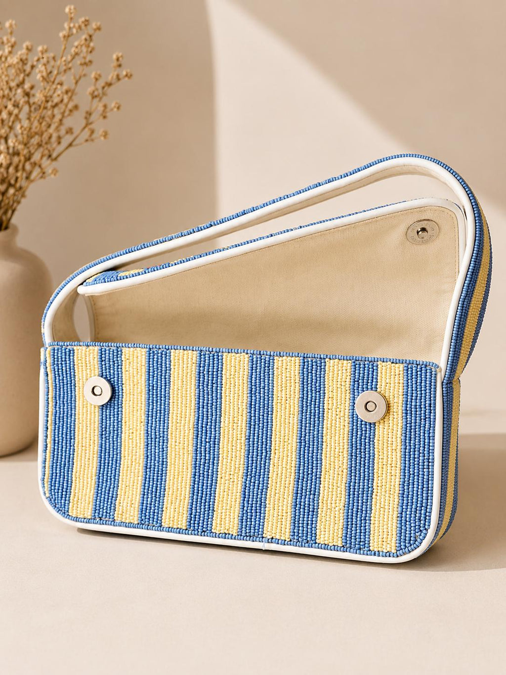 Handmade Beaded Fish Shoulder Bag | Blue Stripe Coastal Handbag, Ocean-Inspired Purse