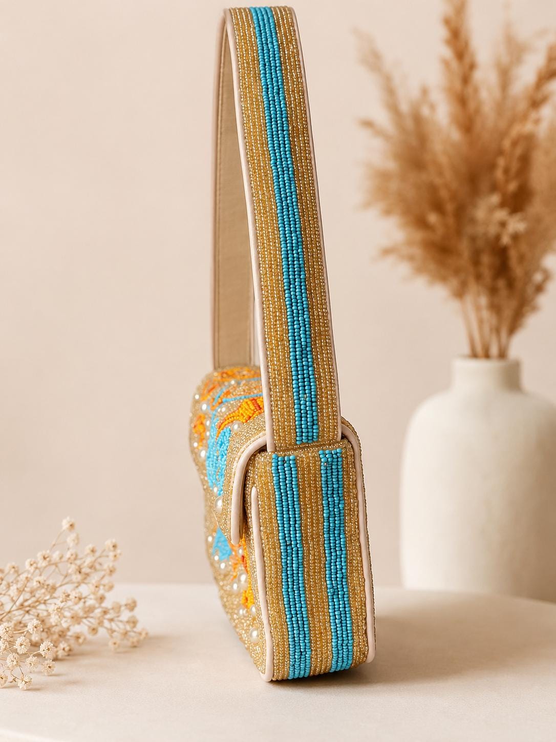 Handmade Beaded Bag, Coastal Seashell Starfish Purse, Ocean Summer Shoulder Bag