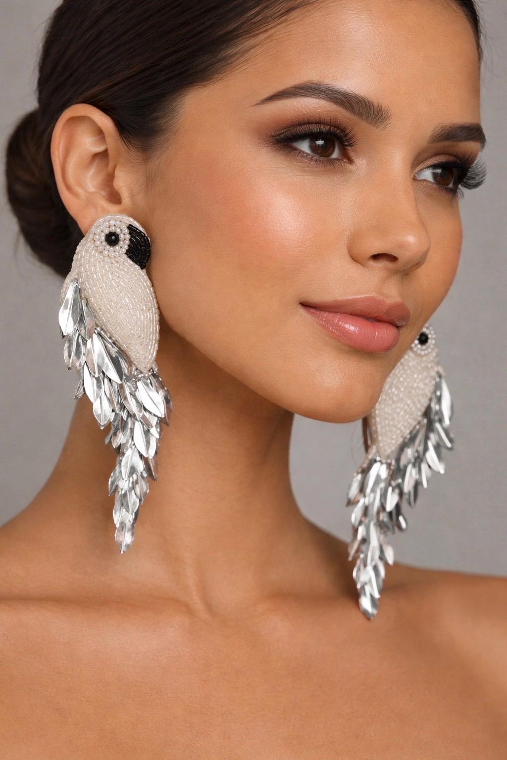 Handmade Beaded Parrot Earrings | Tropical Seed Bead Statement Jewelry