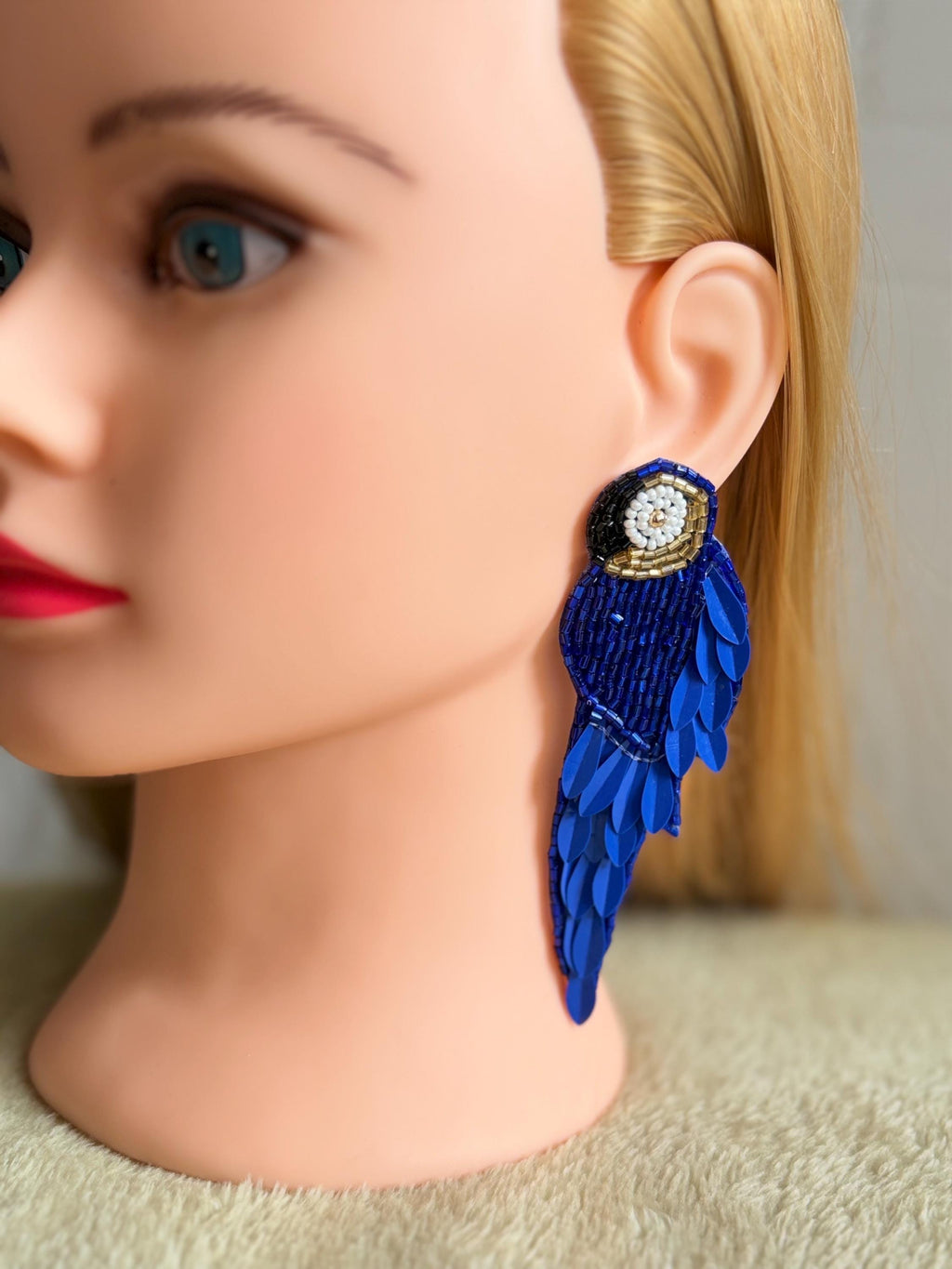 Handmade Red Parrot Beaded Earrings | Tropical Statement Earrings | Boho Bird Jewelry
