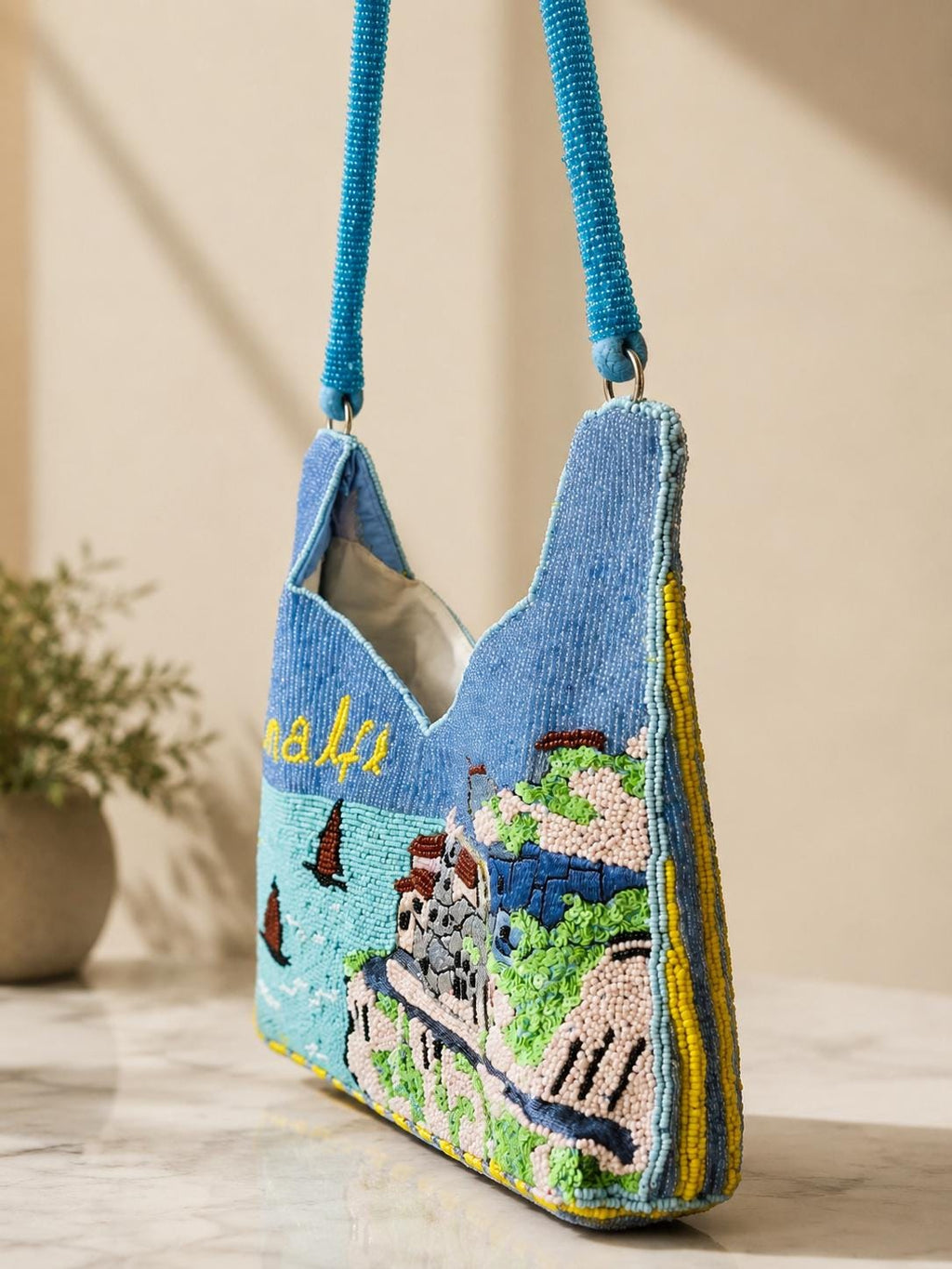 Handmade Beaded Amalfi Coast Shoulder Bag | Italian Coastal Art Purse