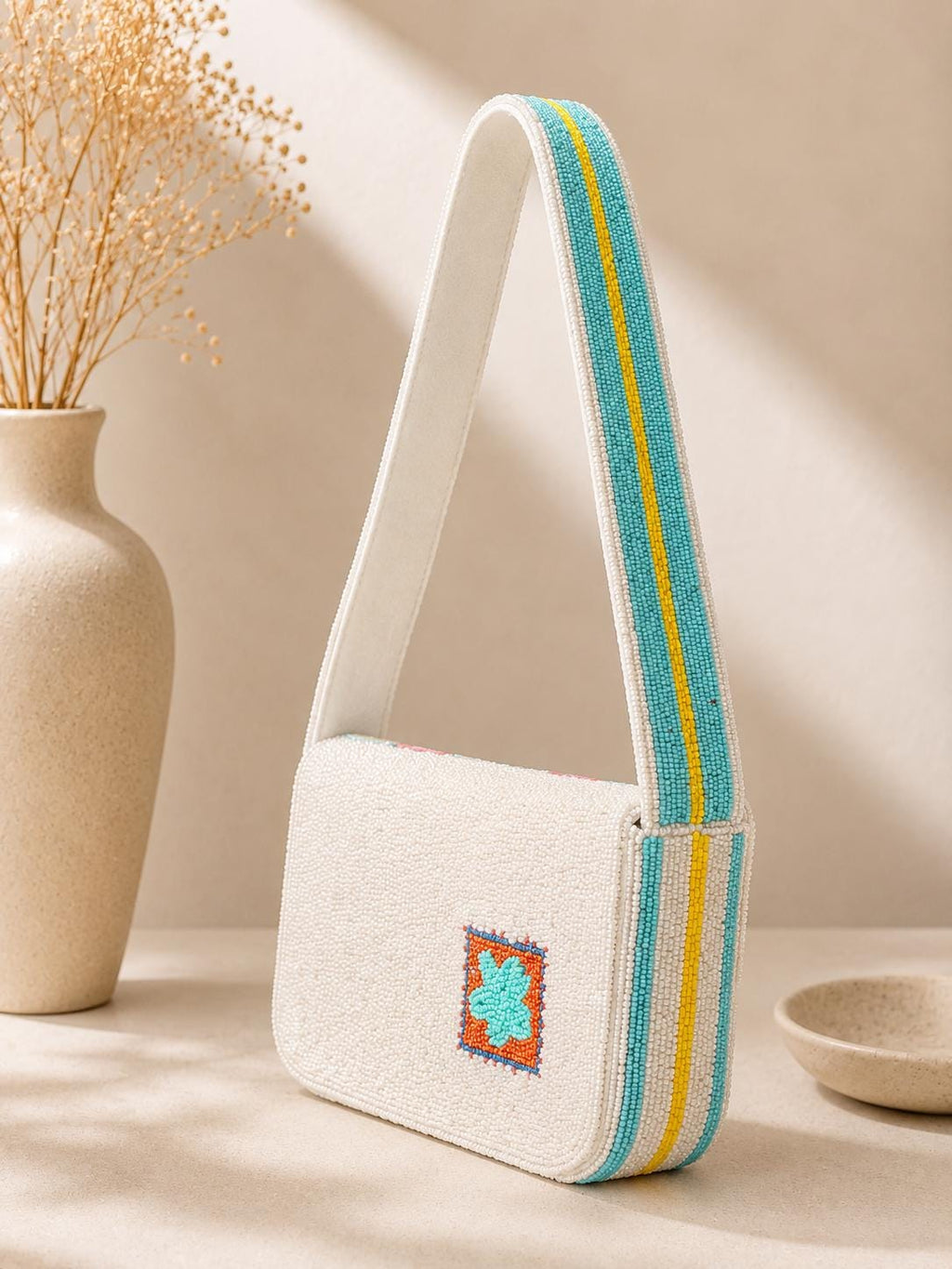 Handmade Beaded Shoulder Bag, Colorful Coastal Seashell Purse, Nautical Summer Handbag