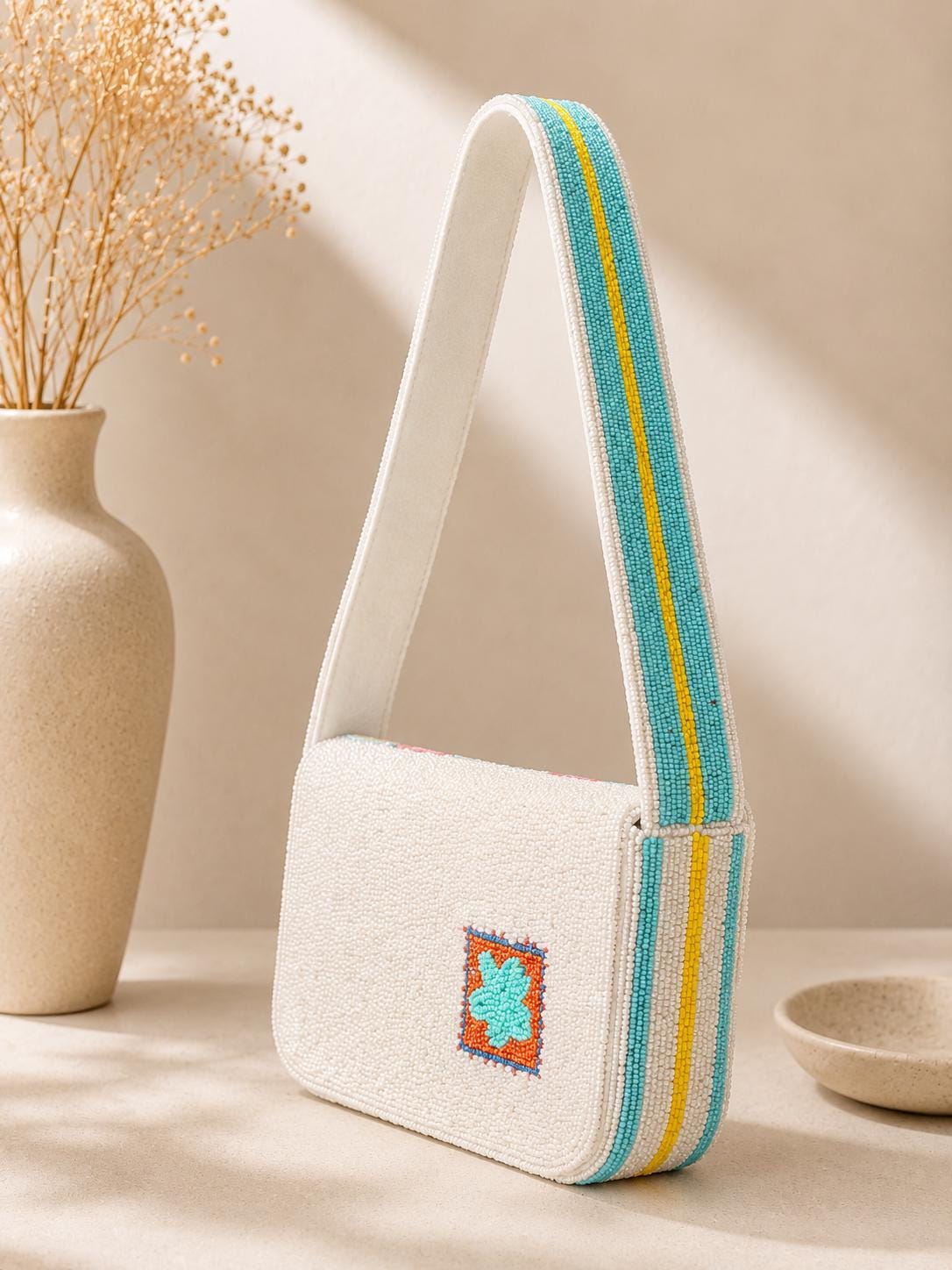 Handmade Beaded Shoulder Bag, Colorful Coastal Seashell Purse, Nautical Summer Handbag