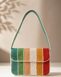 Handmade Rainbow Beaded Shoulder Bag | Color Block Seed Bead Purse | Colorful Y2K Statement Handbag