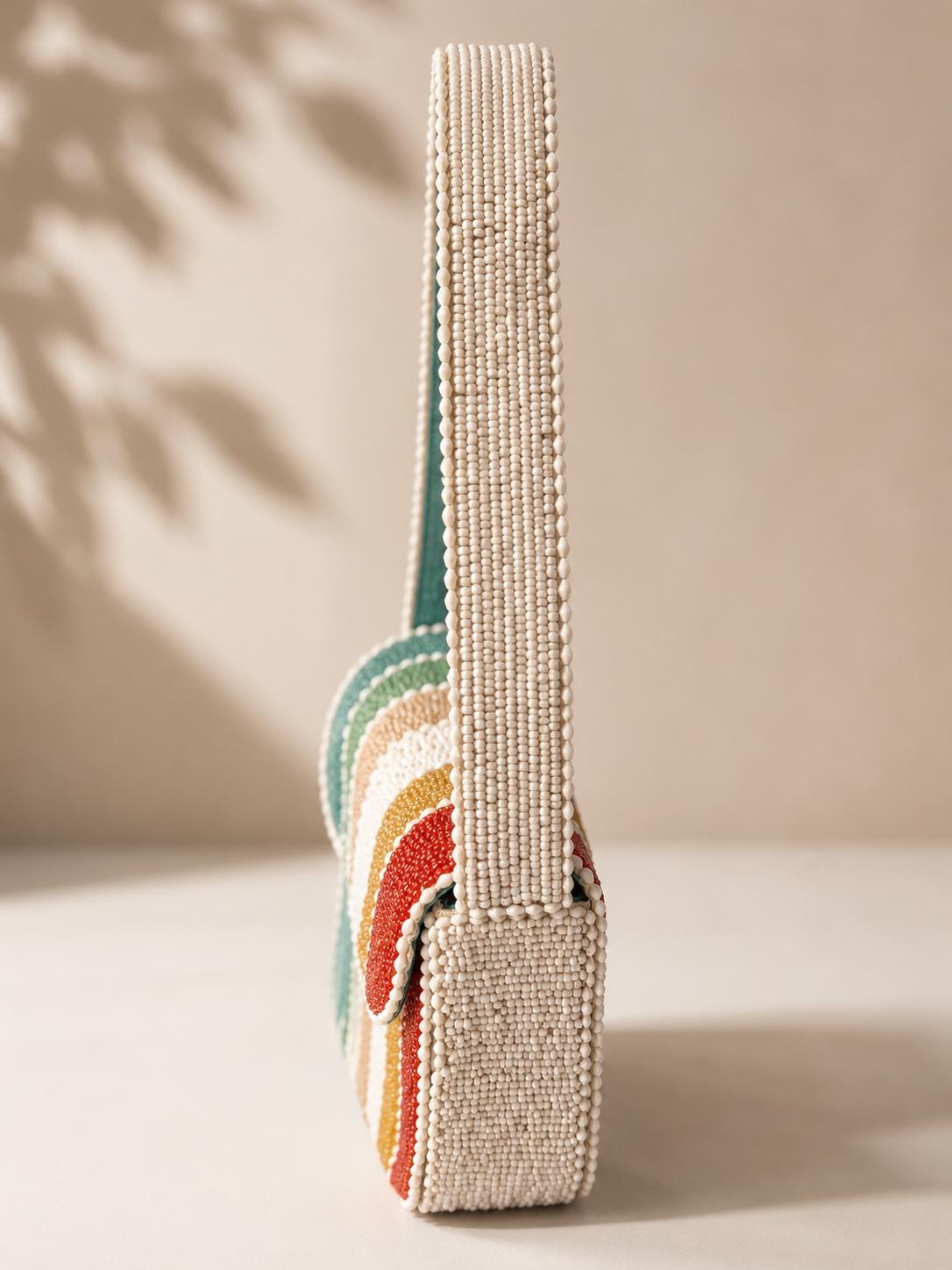 Handmade Rainbow Beaded Shoulder Bag | Color Block Seed Bead Purse | Colorful Y2K Statement Handbag