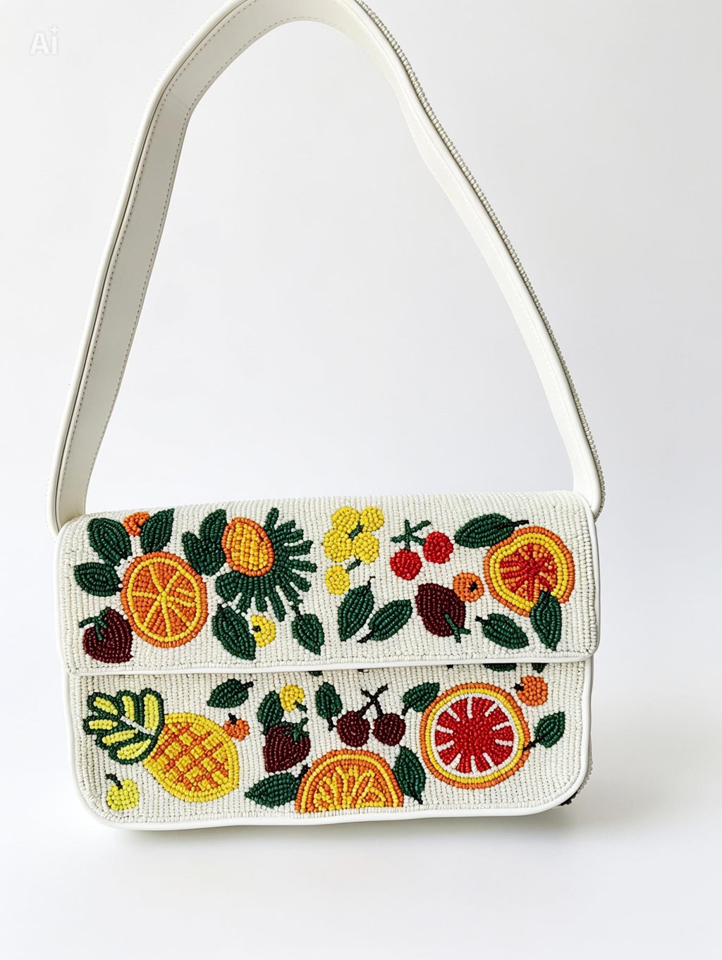 Handmade Beaded Fruit Shoulder Bag, Tropical Citrus Embroidery, Summer Purse