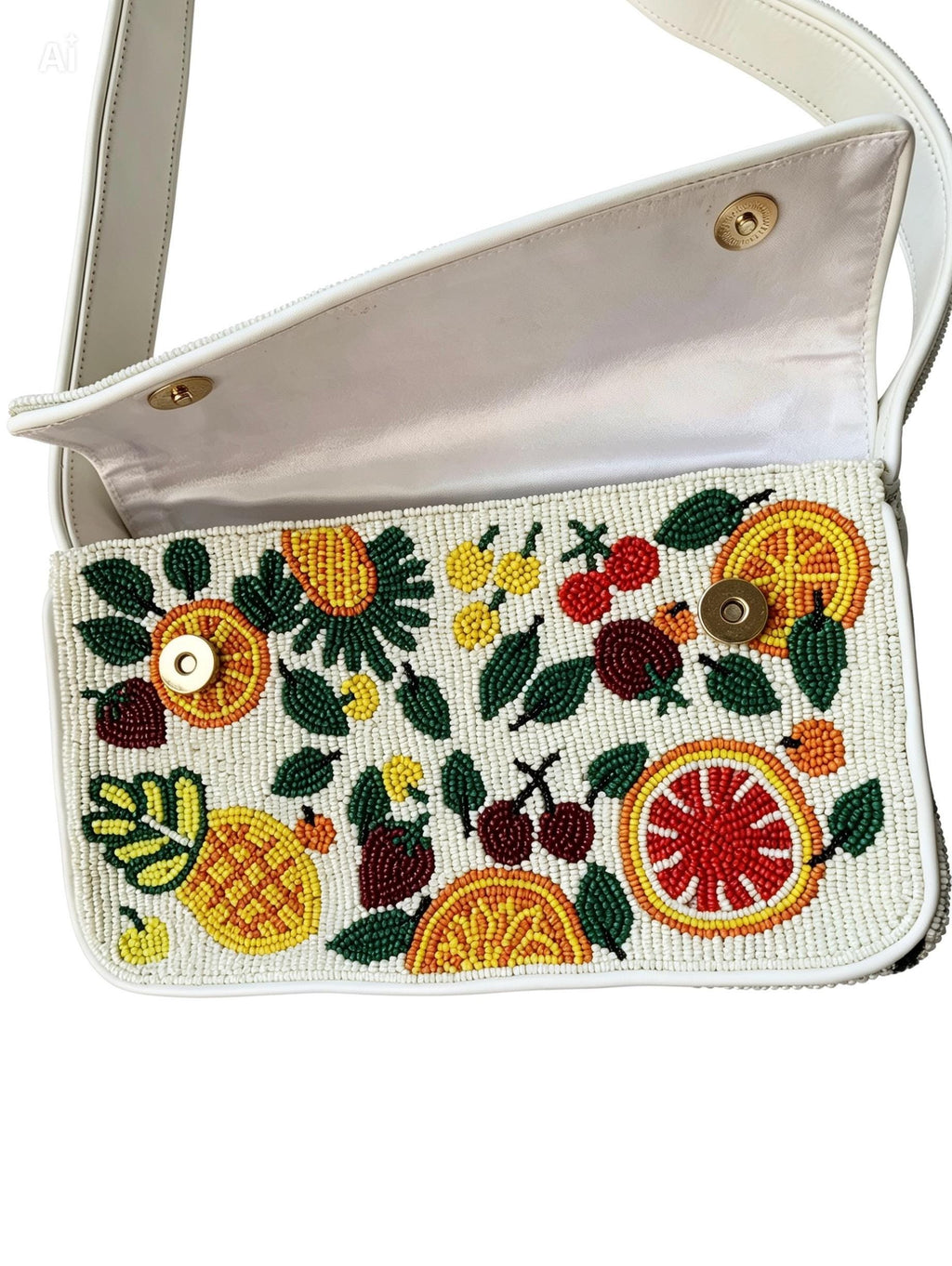 Handmade Beaded Fruit Shoulder Bag, Tropical Citrus Embroidery, Summer Purse
