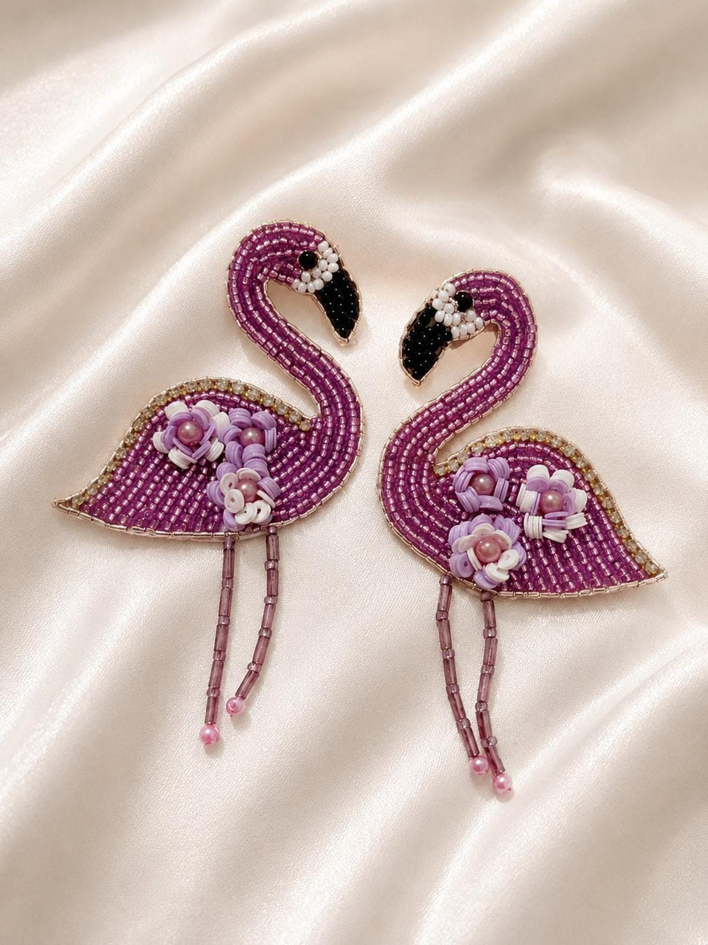 Handmade Beaded Flamingo Statement Earrings | Colorful Sequin Tropical Bird Jewelry