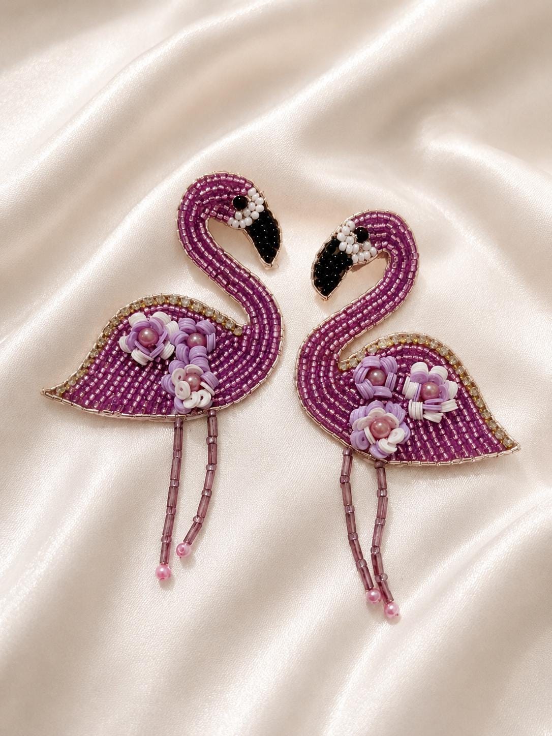 Handmade Beaded Flamingo Statement Earrings | Colorful Sequin Tropical Bird Jewelry