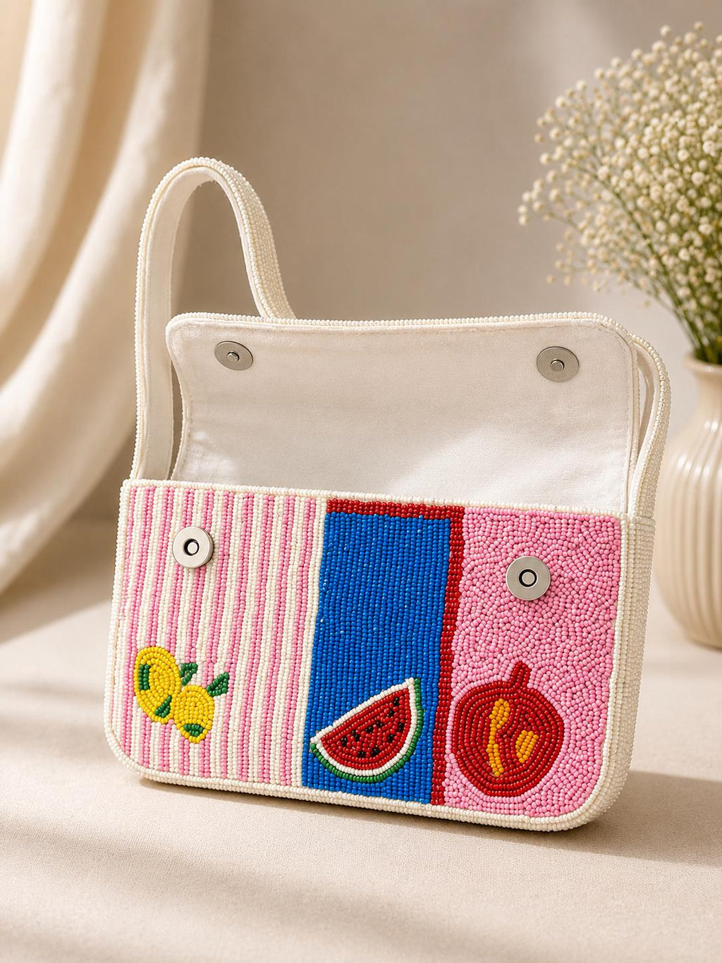 Handmade Beaded Fruit Veggie Shoulder Bag, Colorful Summer Purse