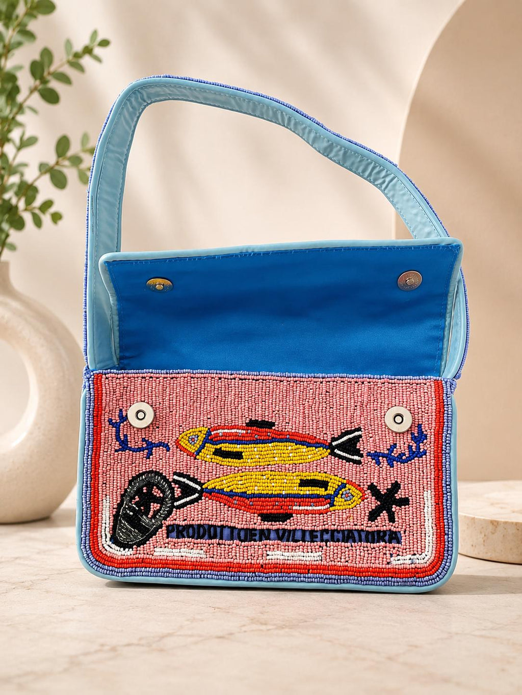 Handmade Beaded Sardines Shoulder Bag | Coastal Statement Purse, Artisan Beadwork Handbag