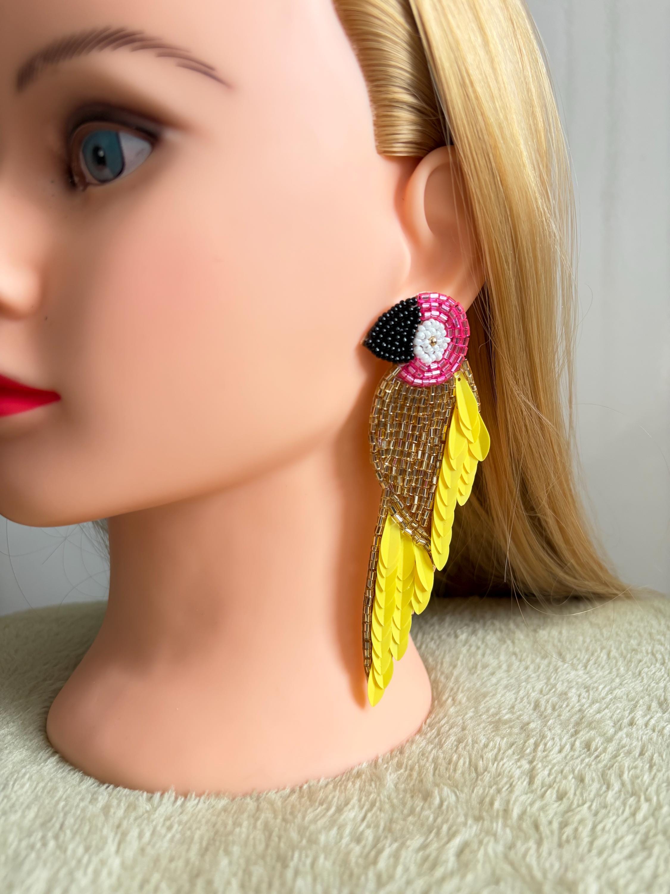Handmade Red Parrot Beaded Earrings | Tropical Statement Earrings | Boho Bird Jewelry