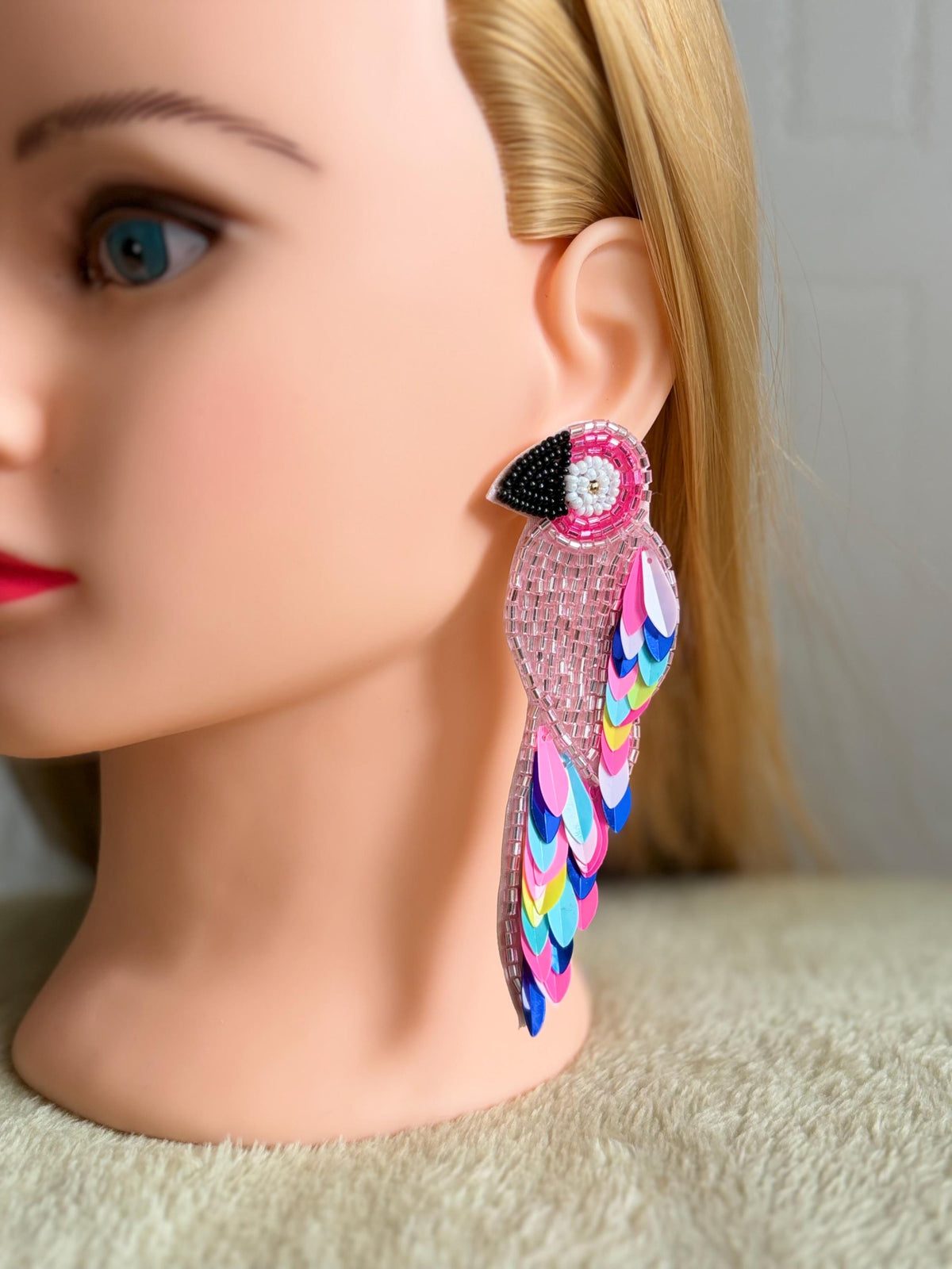 Handmade Red Parrot Beaded Earrings | Tropical Statement Earrings | Boho Bird Jewelry