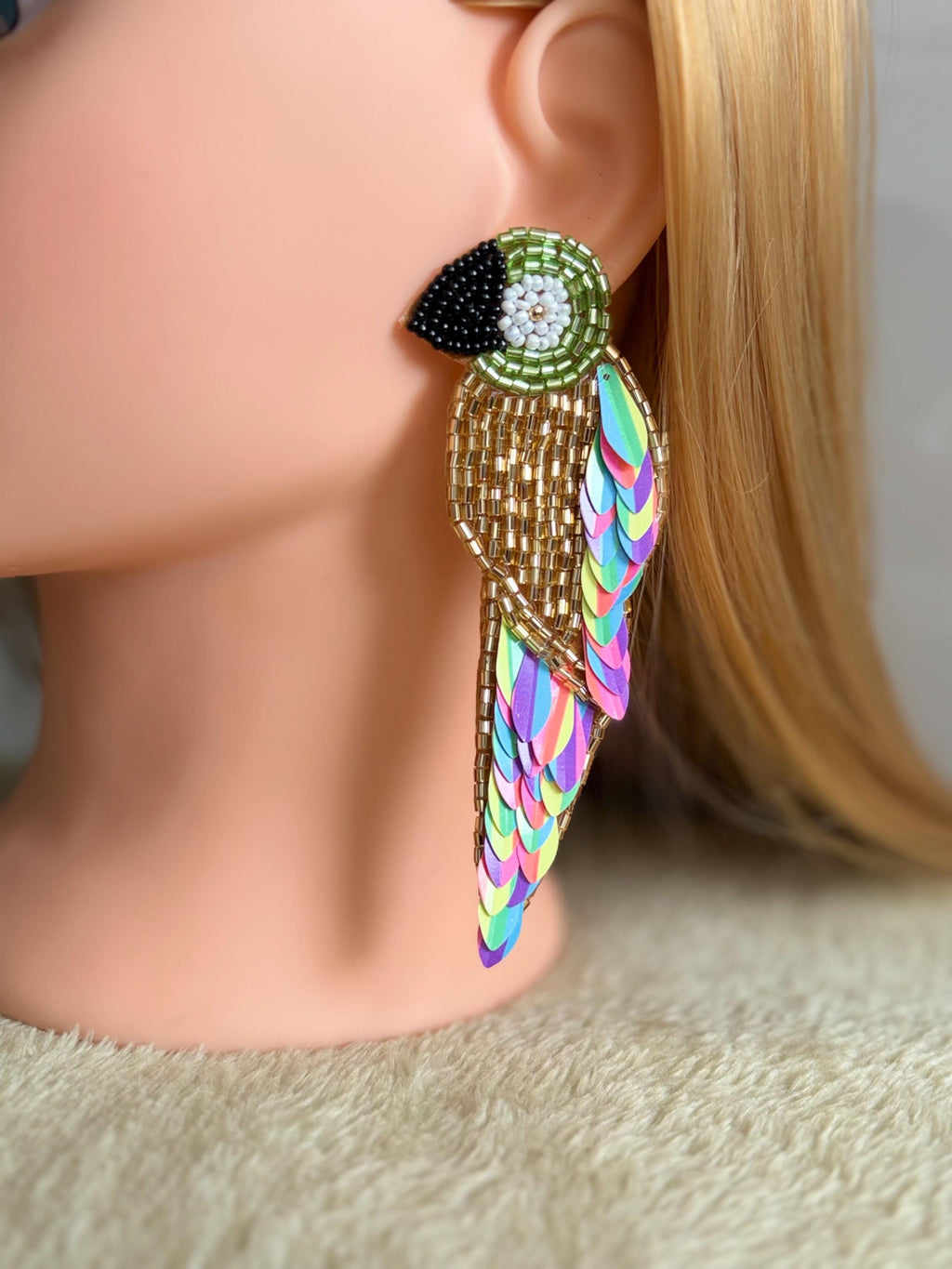 Handmade Red Parrot Beaded Earrings | Tropical Statement Earrings | Boho Bird Jewelry