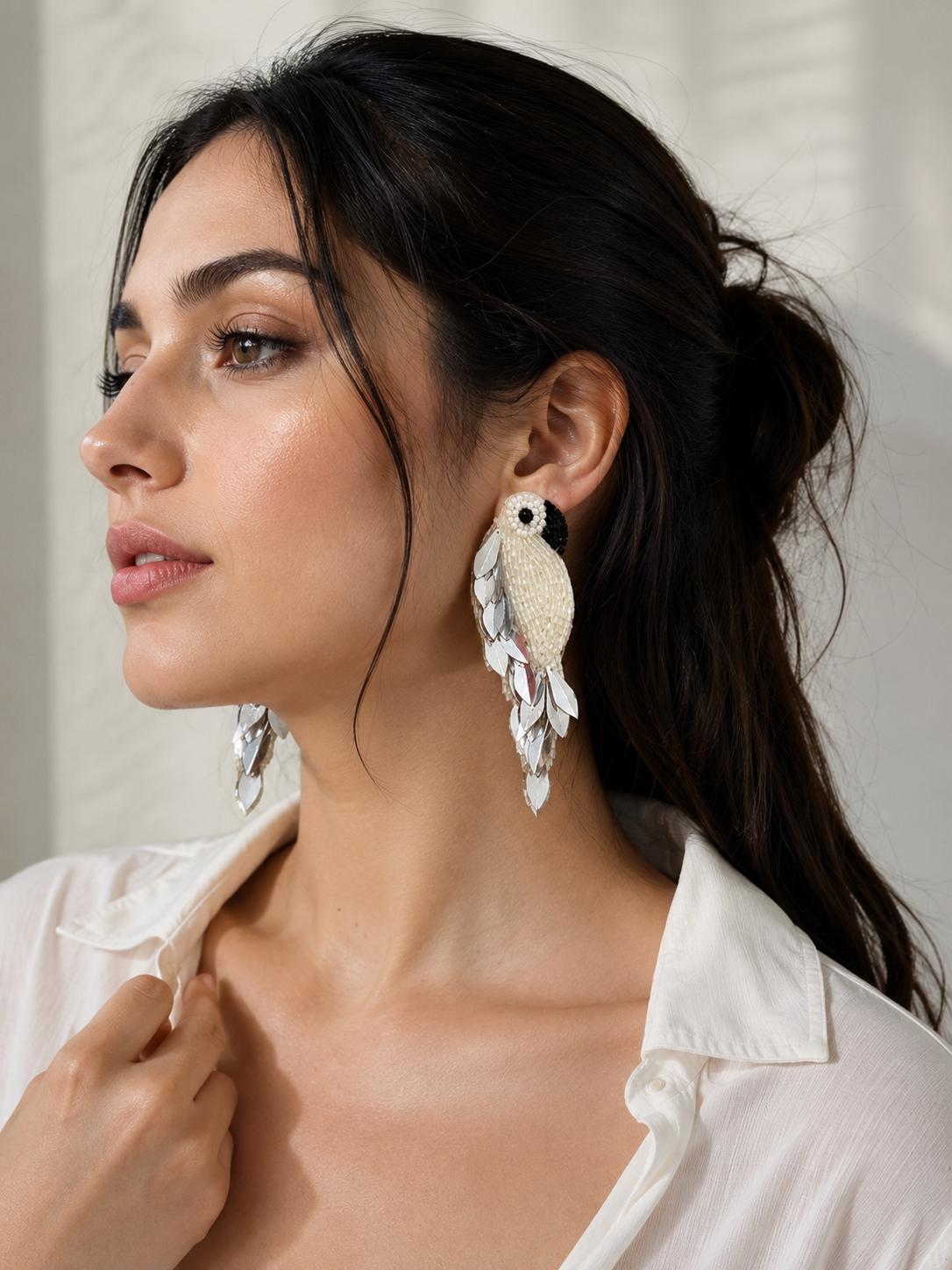 Handmade Beaded Parrot Earrings | Tropical Seed Bead Statement Jewelry