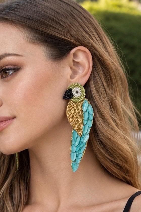Handmade Red Parrot Beaded Earrings | Tropical Statement Earrings | Boho Bird Jewelry